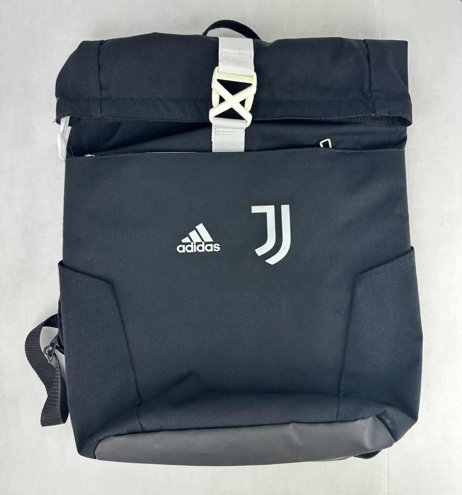 Adidas Juventus Backpack Black Roll Top Soccer Laptop Bag 22x16 Sports Travel