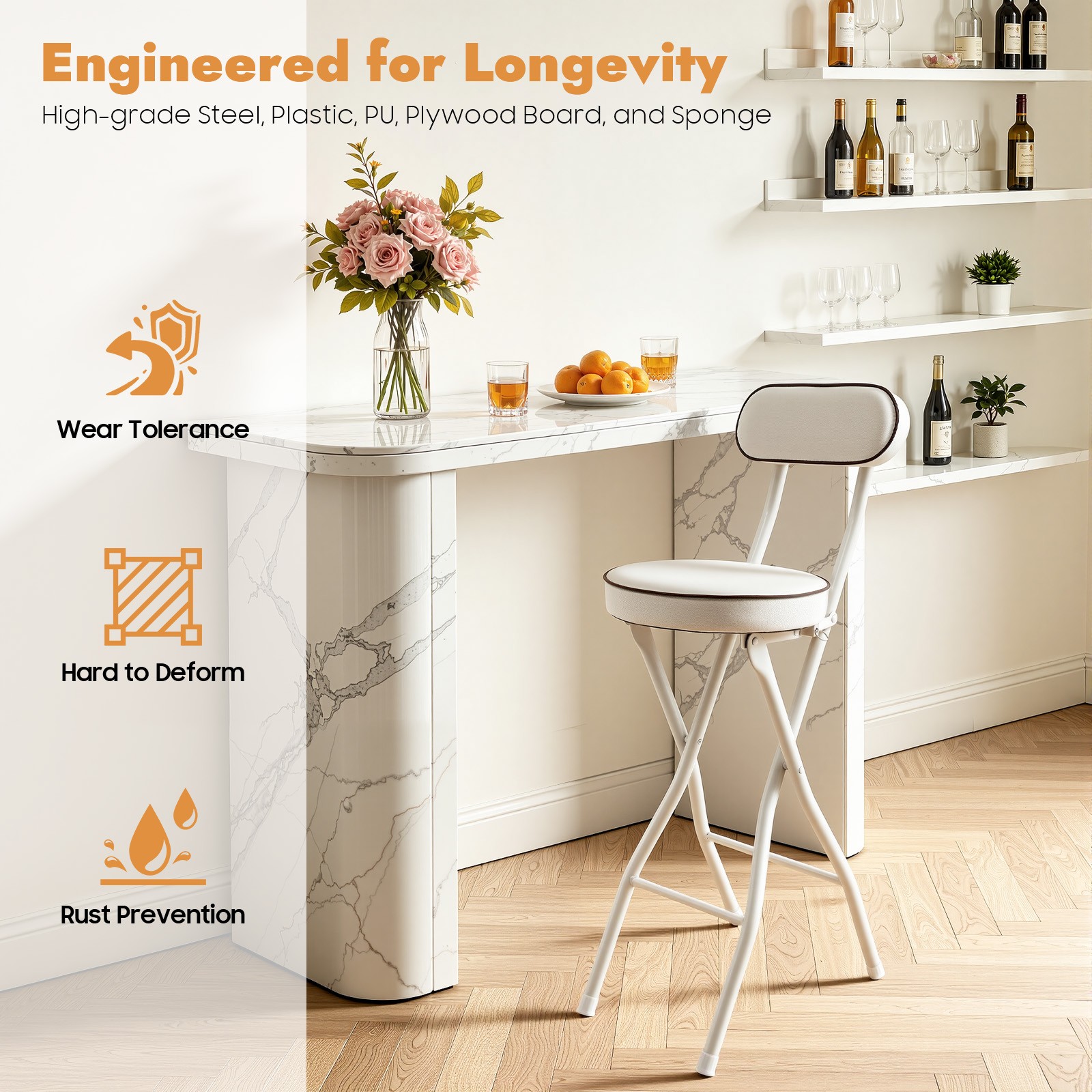 2 Pcs Folding Bar Stool with Backrest Tall Foldable Stool Chair Portable High...