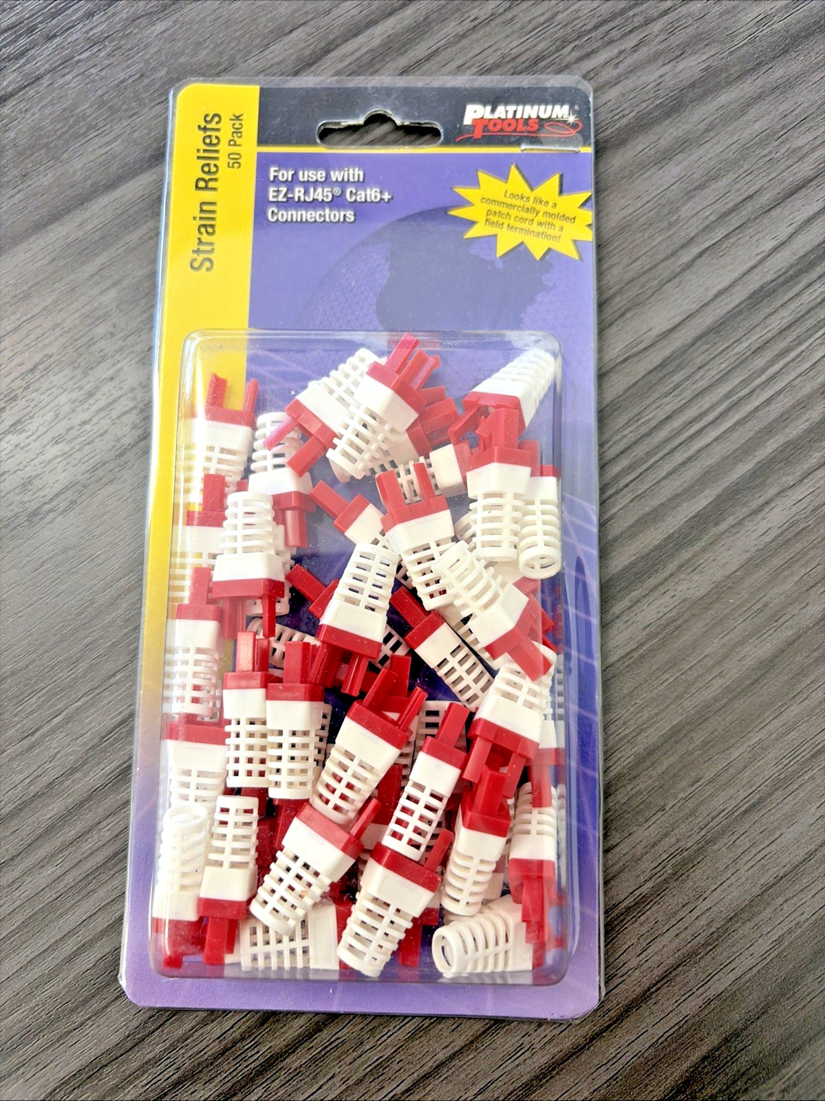 Platinum Tools 100030R Strain Relief for Cat6, (Red). 50/Clamshell.