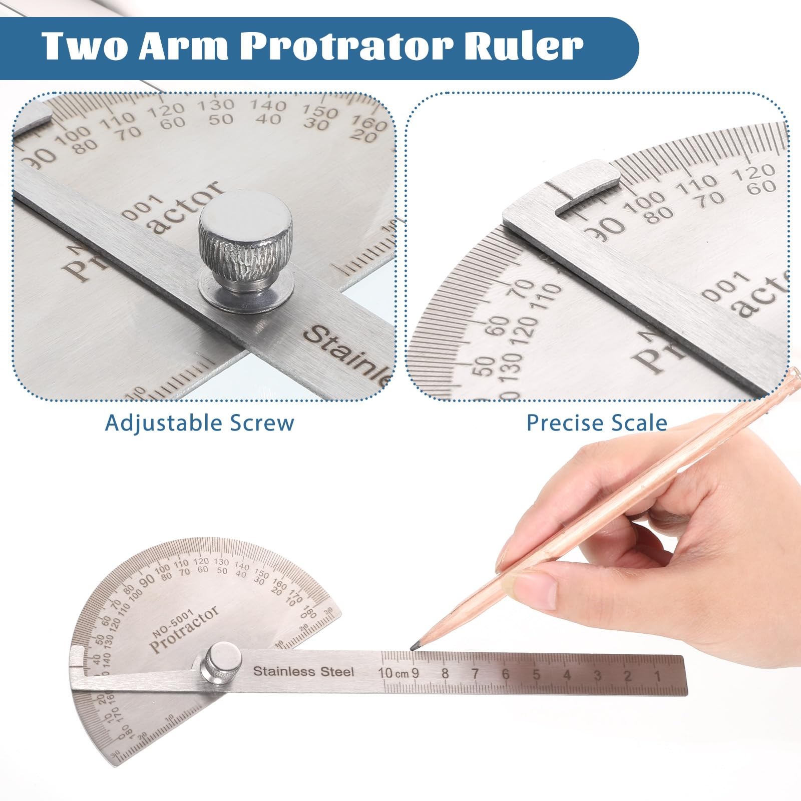 Stainless Steel Angle Protractor, 0-180 Degrees, Adjustable Woodworking...