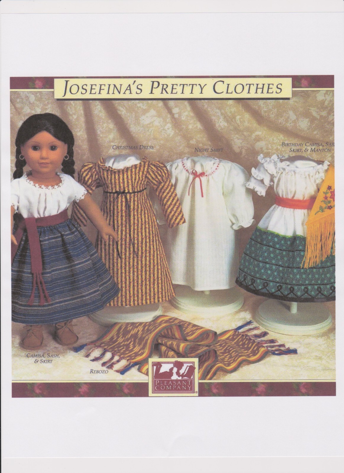 American Girl Doll Josefina Clothing Sewing Reprod. Pattern OOP Pleasant Company