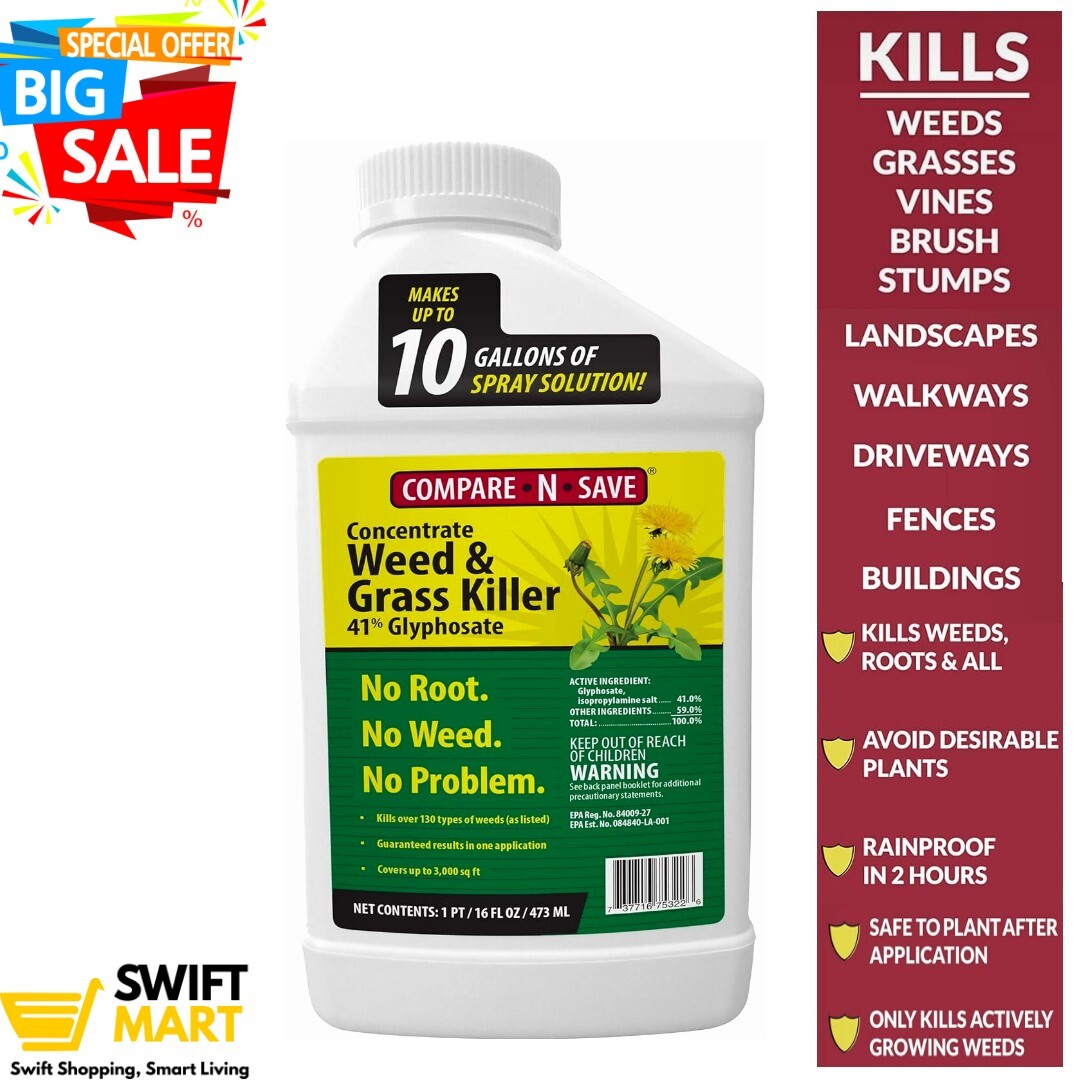 Weed Grass Killer Herbicide 16-ounce 41% Glyphosate Concentrate Compare-N-Save