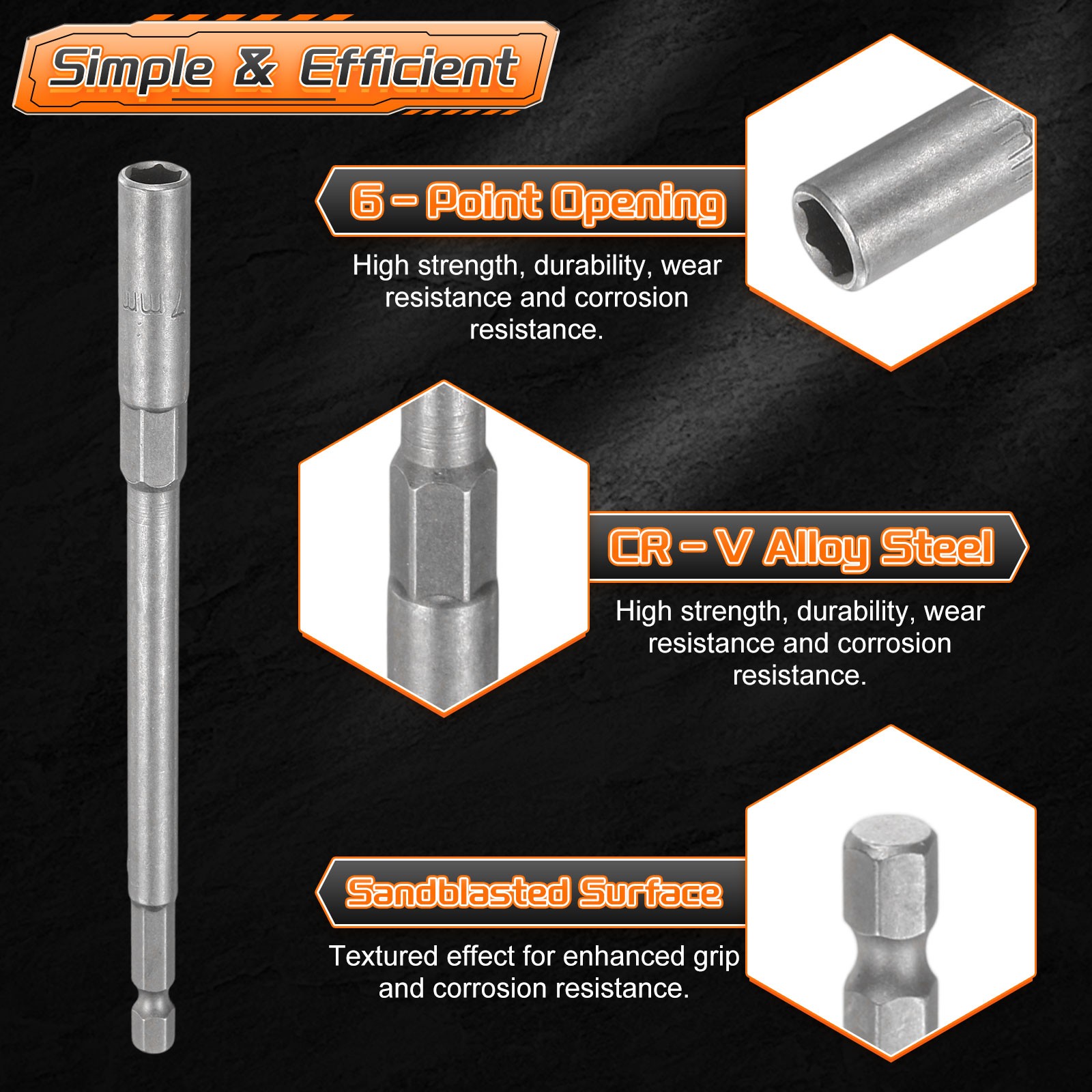 5pcs Nut Driver Drill Bit 7mm Socket 1/4" Hex Shank 6" Extra Long Setter