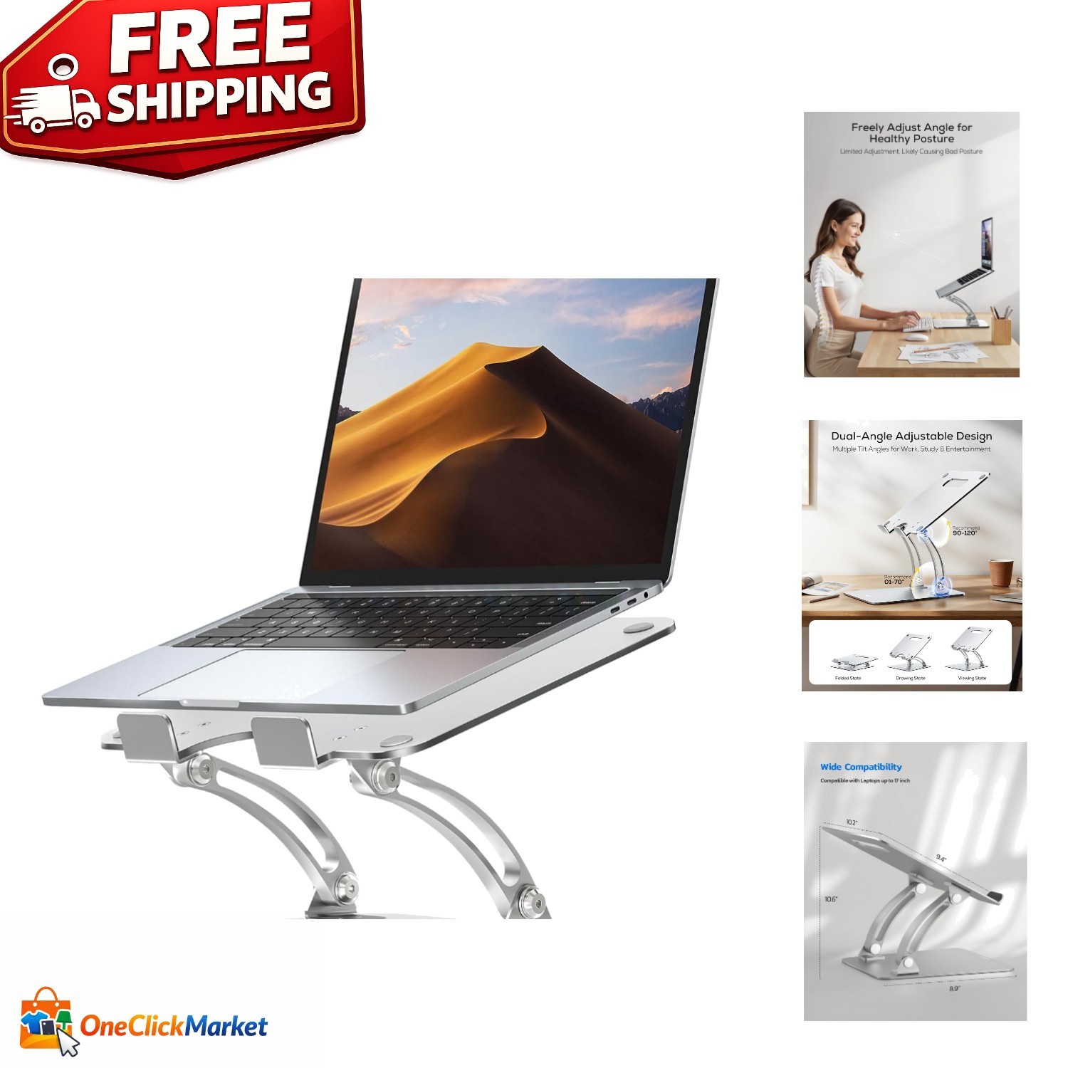 Portable Ergonomic Laptop Holder with Anti-Slip Pads - For 10-17" Laptops