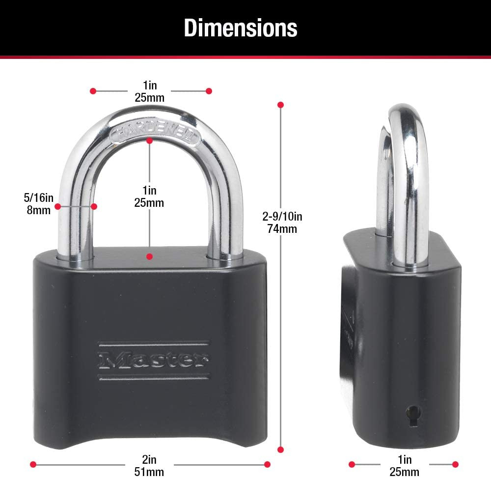Master Lock Black Combination Lock, Customizable Combo Padlock, Indoor and Outdo