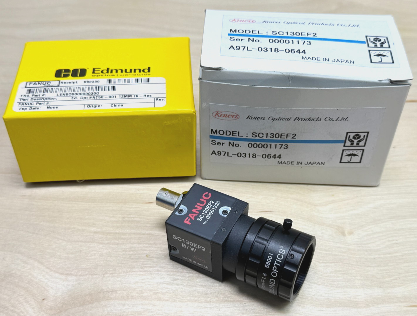Fanuc Kowa SC130EF2 B/W Industrial Camera w/ Edmund Optics LENSO000000030O Lens