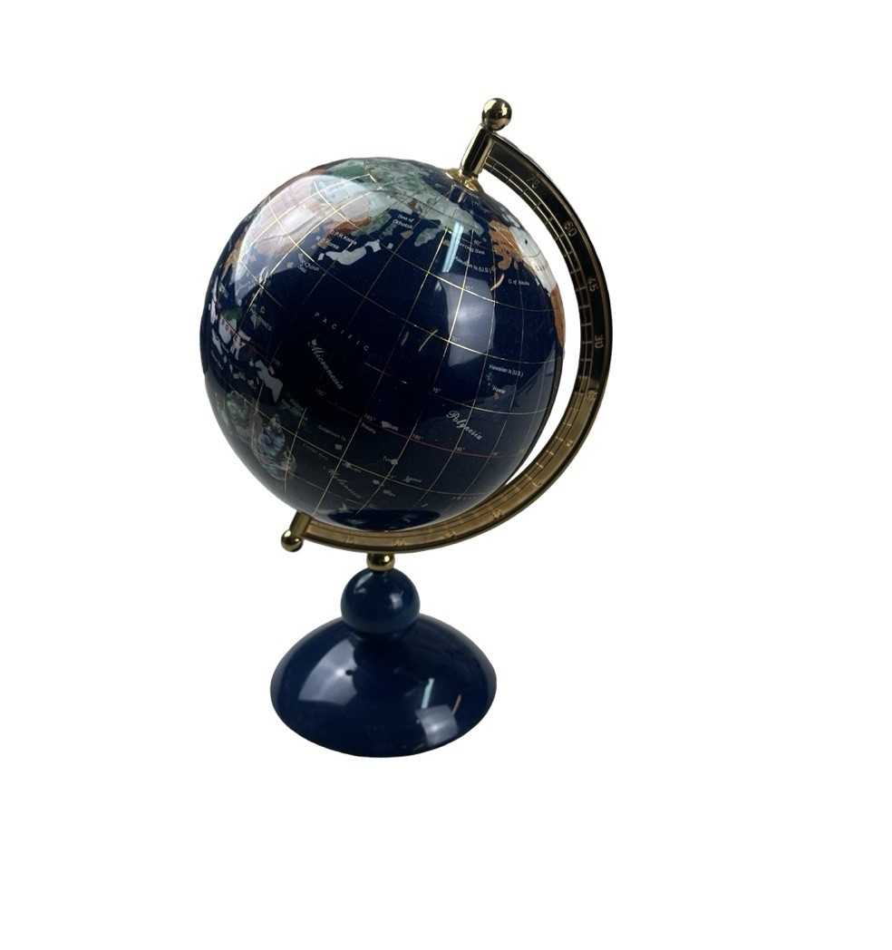 Lapis Lazuli Gemstone Globe Desk Top Inlaid Stone World Map Blue