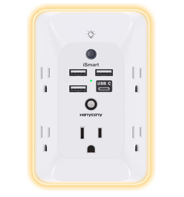 Outlet Extender with Night Light, Multi Plug Outlet, USB Wall Charger Surge Prot