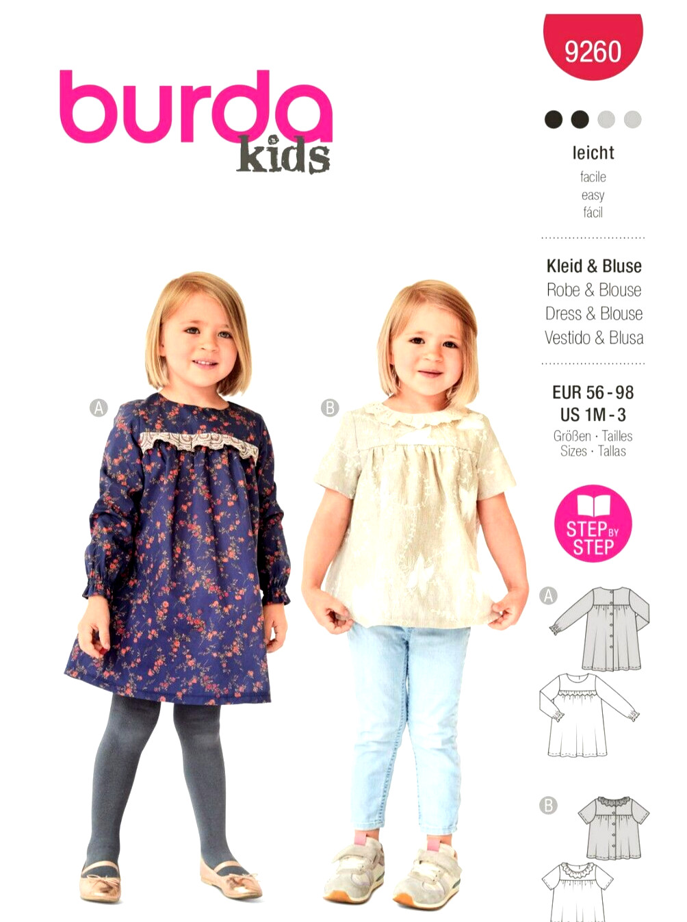 Burda 9260 Babies' Dress and Blouse  Sizes 1M-3  Sewing Pattern NEW!