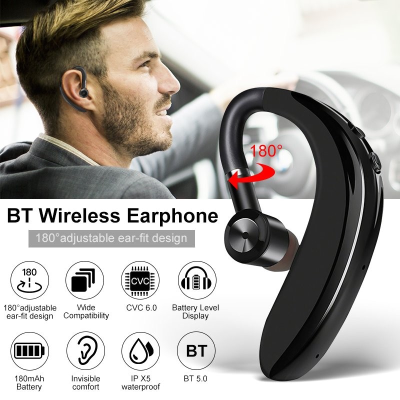 Bluetooth 5.0 Headphones Driving Calling Headset Handsfree Earphone Ear-hook Mic
