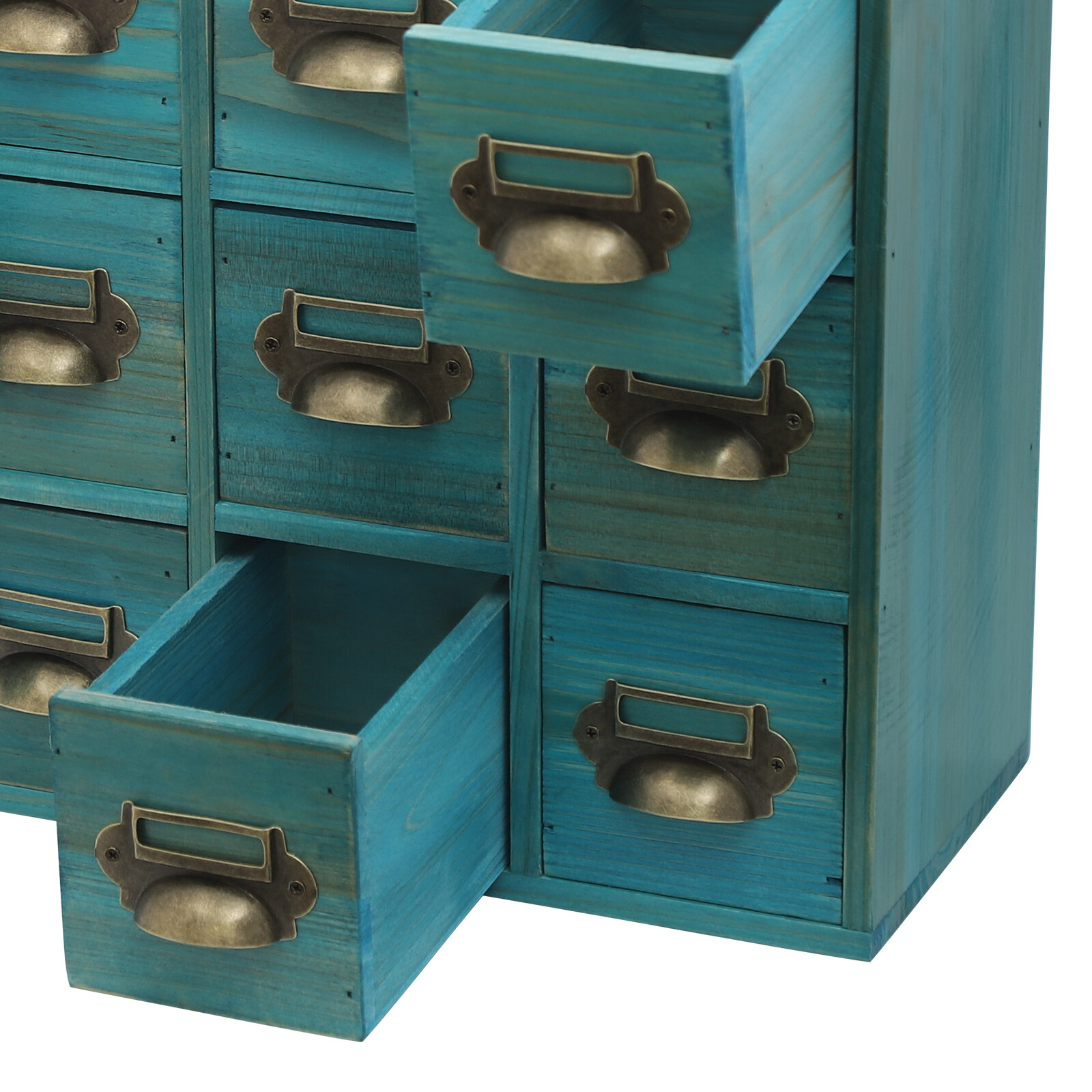 Blue 12Drawer Storage Cabinet Rectangular Desktop Drawer Organizer WoodenCabinet