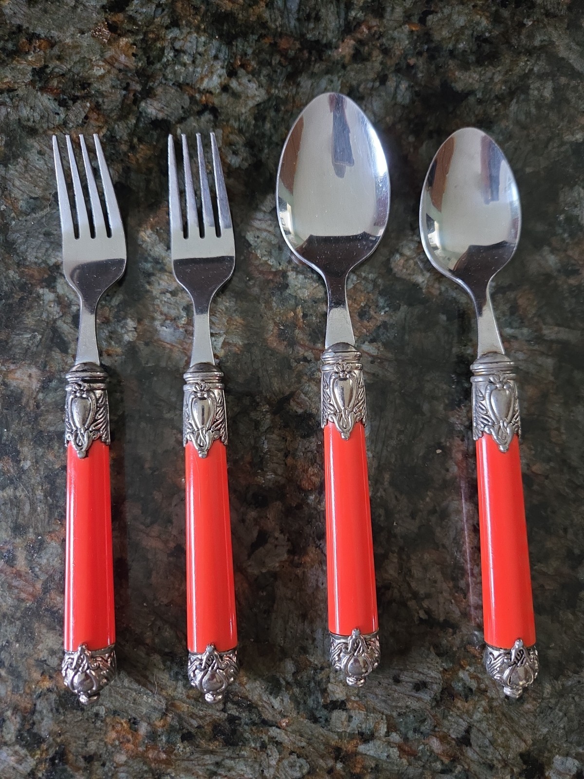 Hampton Silversmiths SAN REMO Orange Stainless Flatware 2 Forks 2 Spoons Used