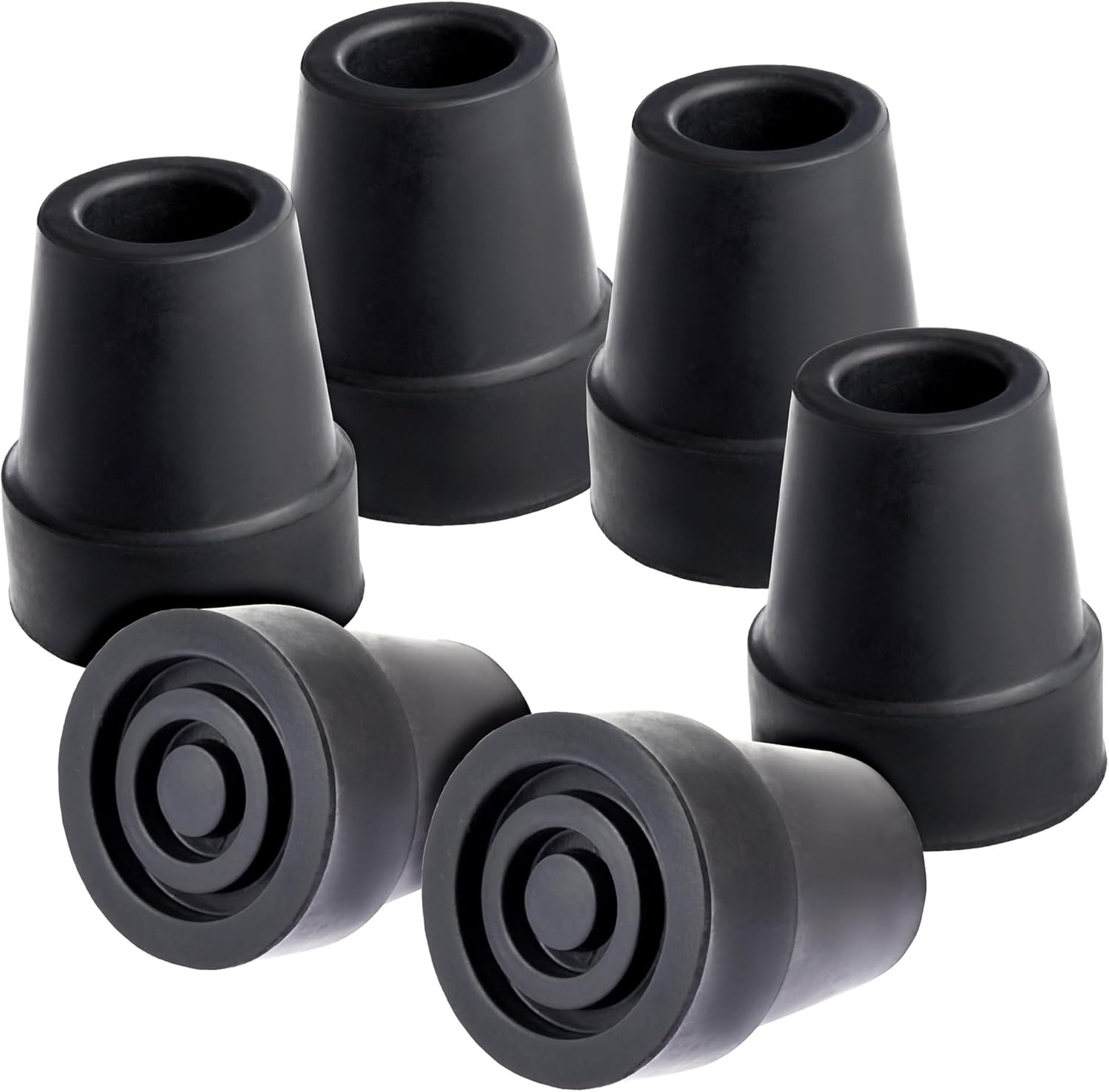 6 Pack Replacement Rubber Cane Tips for Canes, Walking Sticks, Walkers (Black, 3