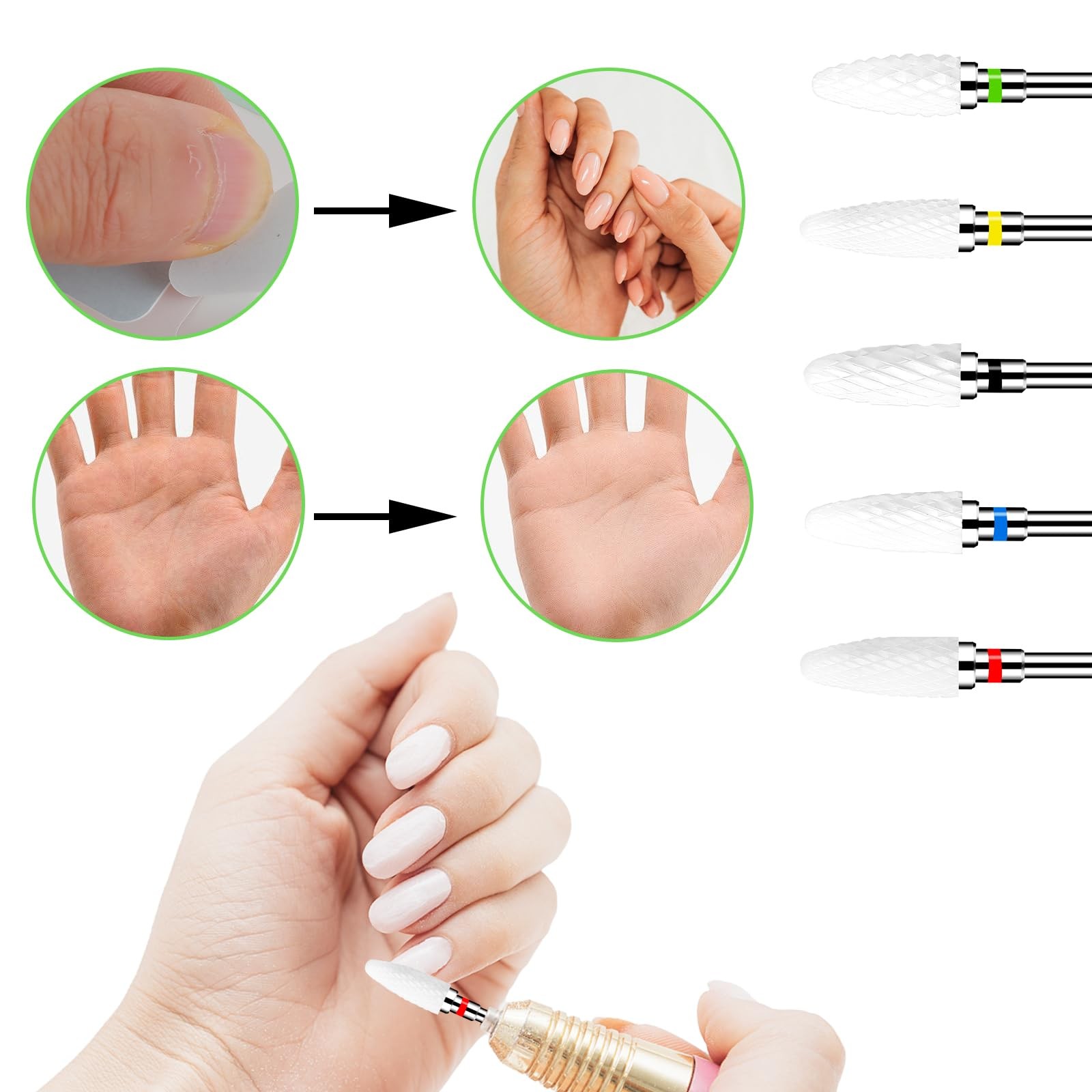 Gjinxi Ceramic Nail Drill Bits Set 5 Pcs Professional Corn Shape Ceramic Bits...