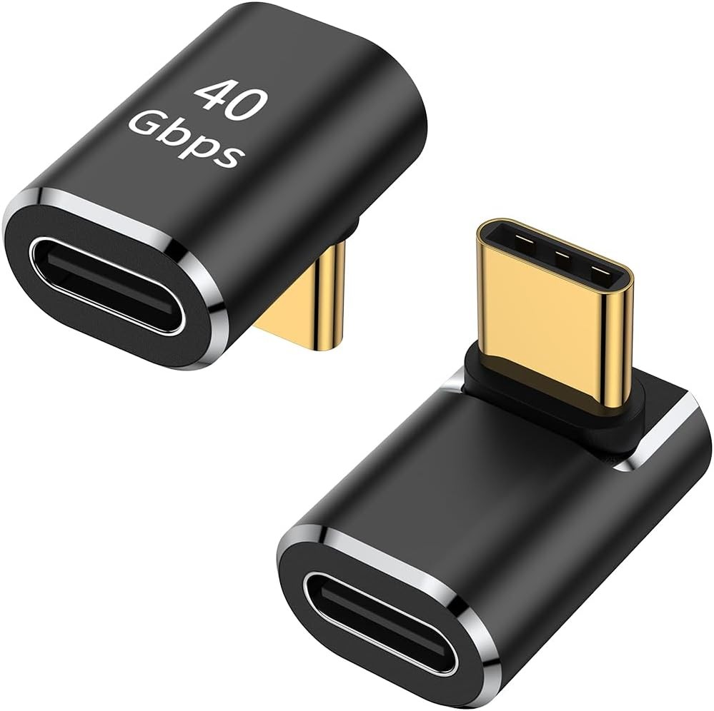 USB C 90 Degree Adapter (2 Pack), Up and Down Right Angle L Black