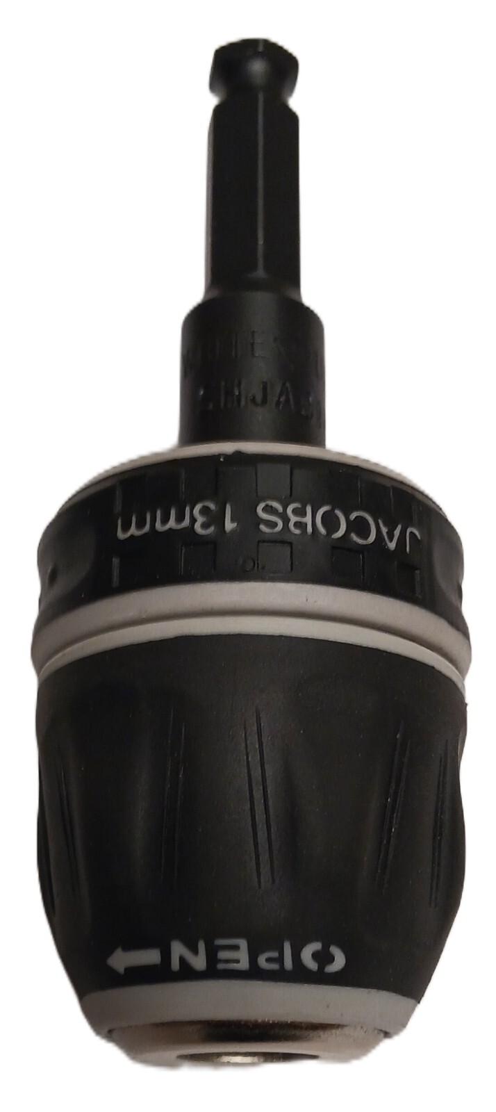 WHITE- 1/2 JACOBS KEYLESS PLASTIC SOFT GRIP CHUCK  WITH 7/16 HEX  DRIVER