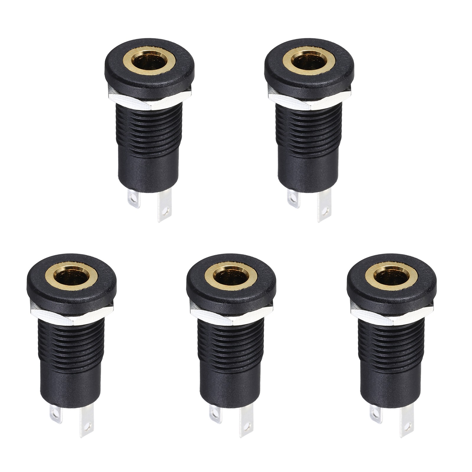 5 Pcs 3.5mm Vertical 3P TRS Audio Socket Extended Thread with Hex Nut