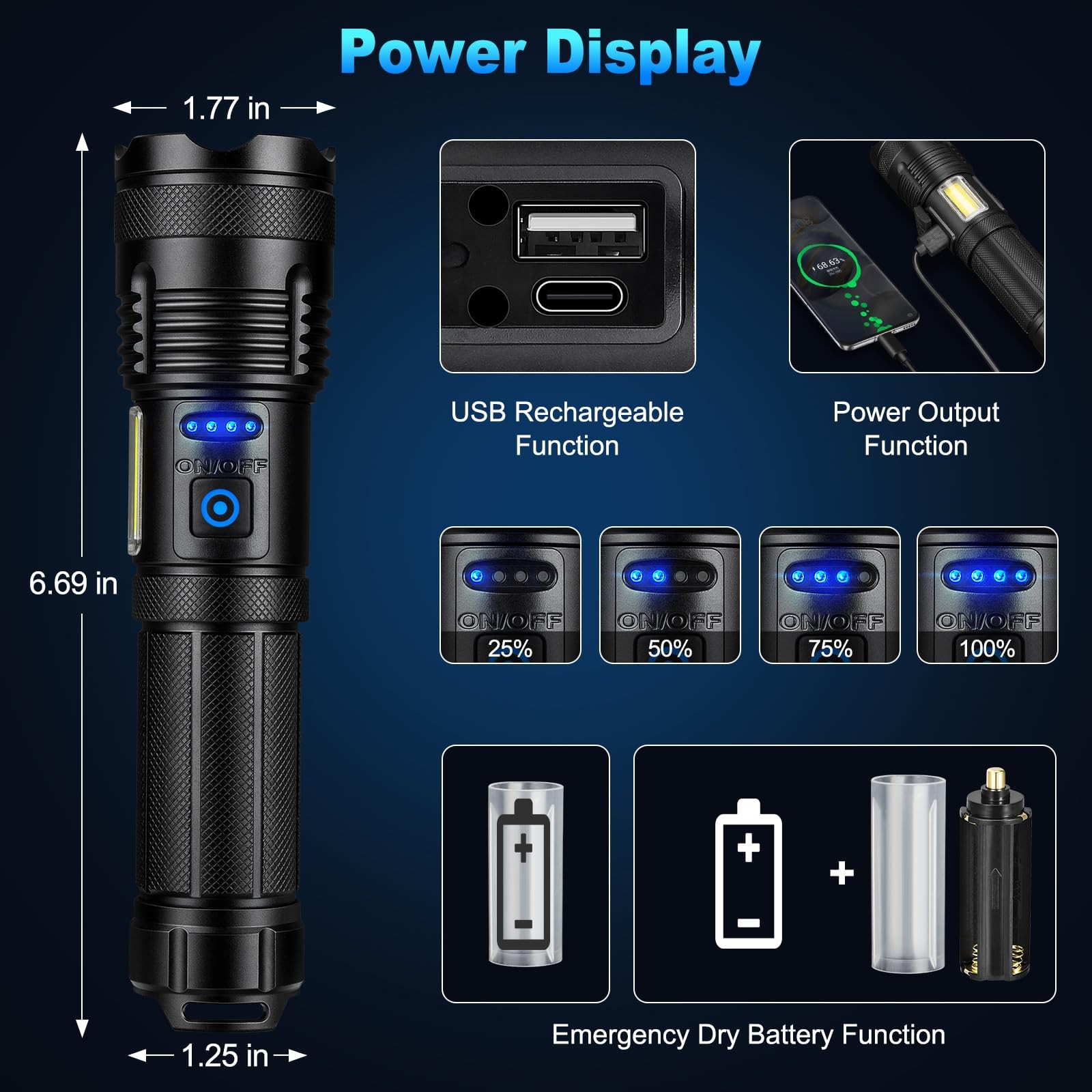 Flashlights 90,000 High Lumen - 2 Pack, Ultra Bright Rechargeable Flashlight ...