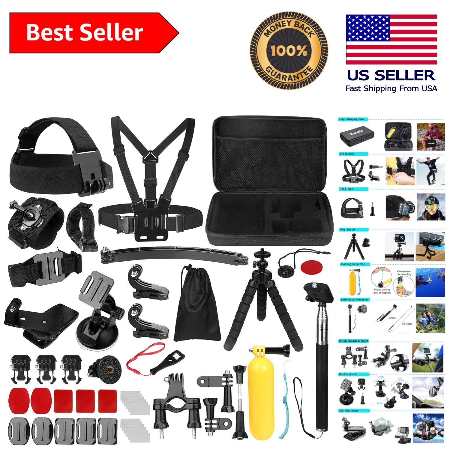 Comprehensive 50-in-1 Action Camera Accessories - Perfect for Vlogs & Adventures