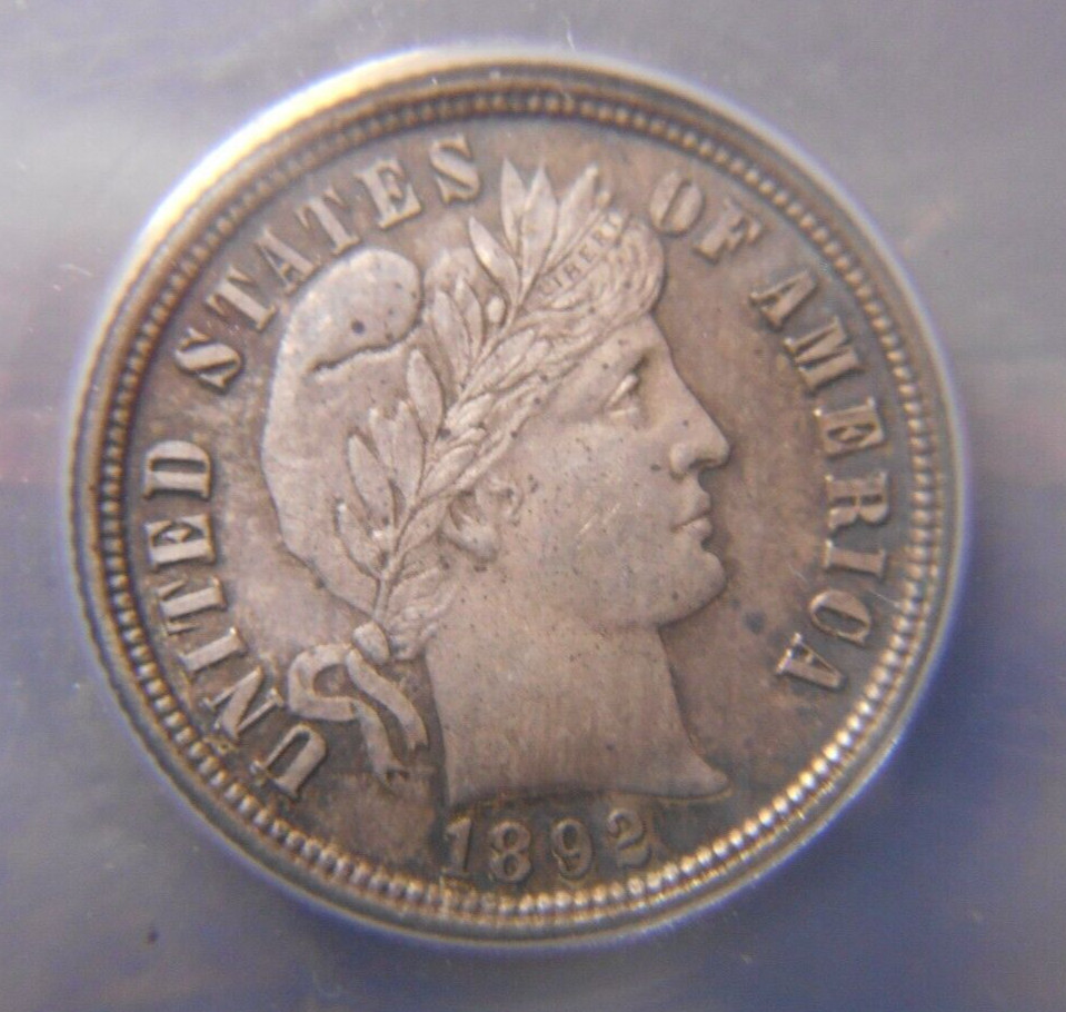 1892 Barber Dime  10c  ANACS  MS62 - Beautiful Original Coin