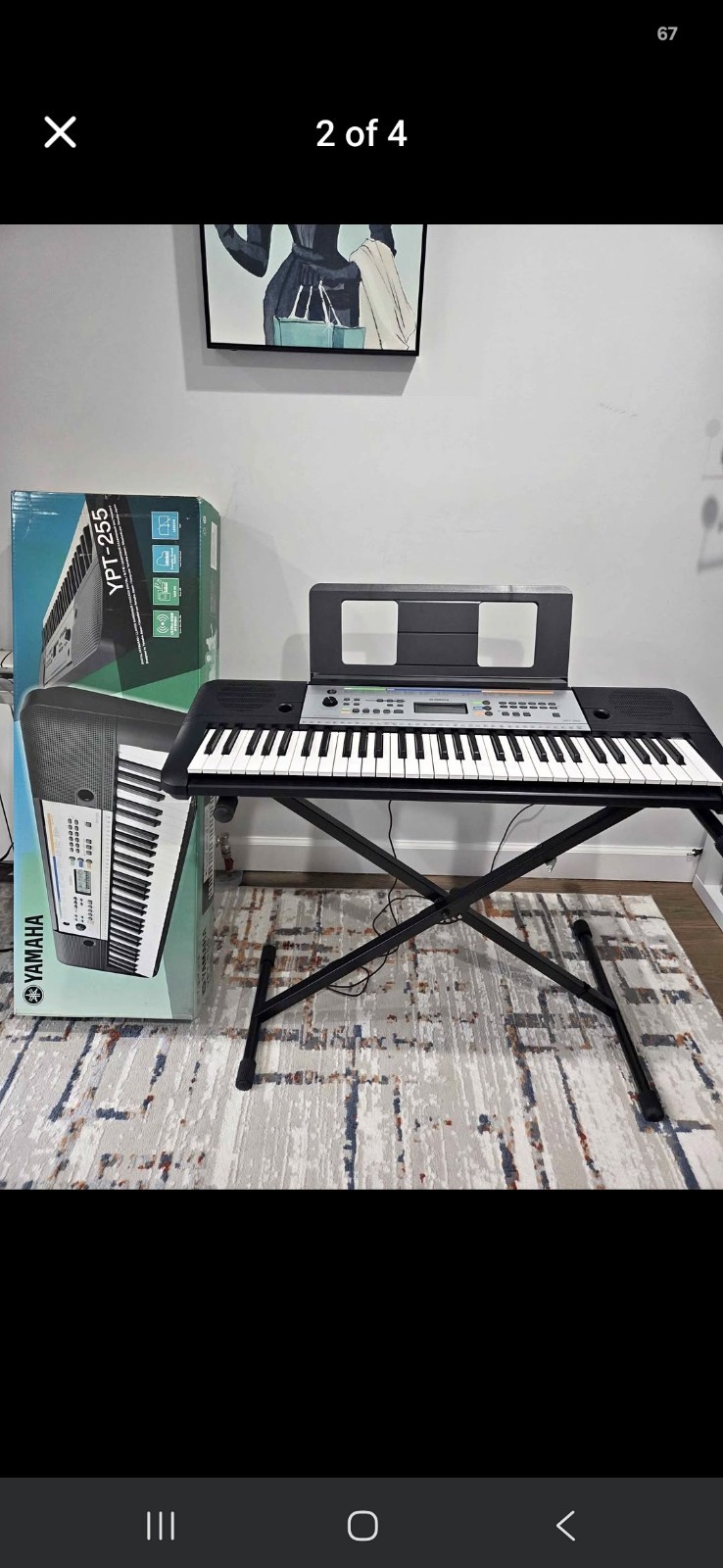 Yamaha YPT-255 Electronic Polyphonic Piano Keyboard 61 Keys & Stand & Power Cord