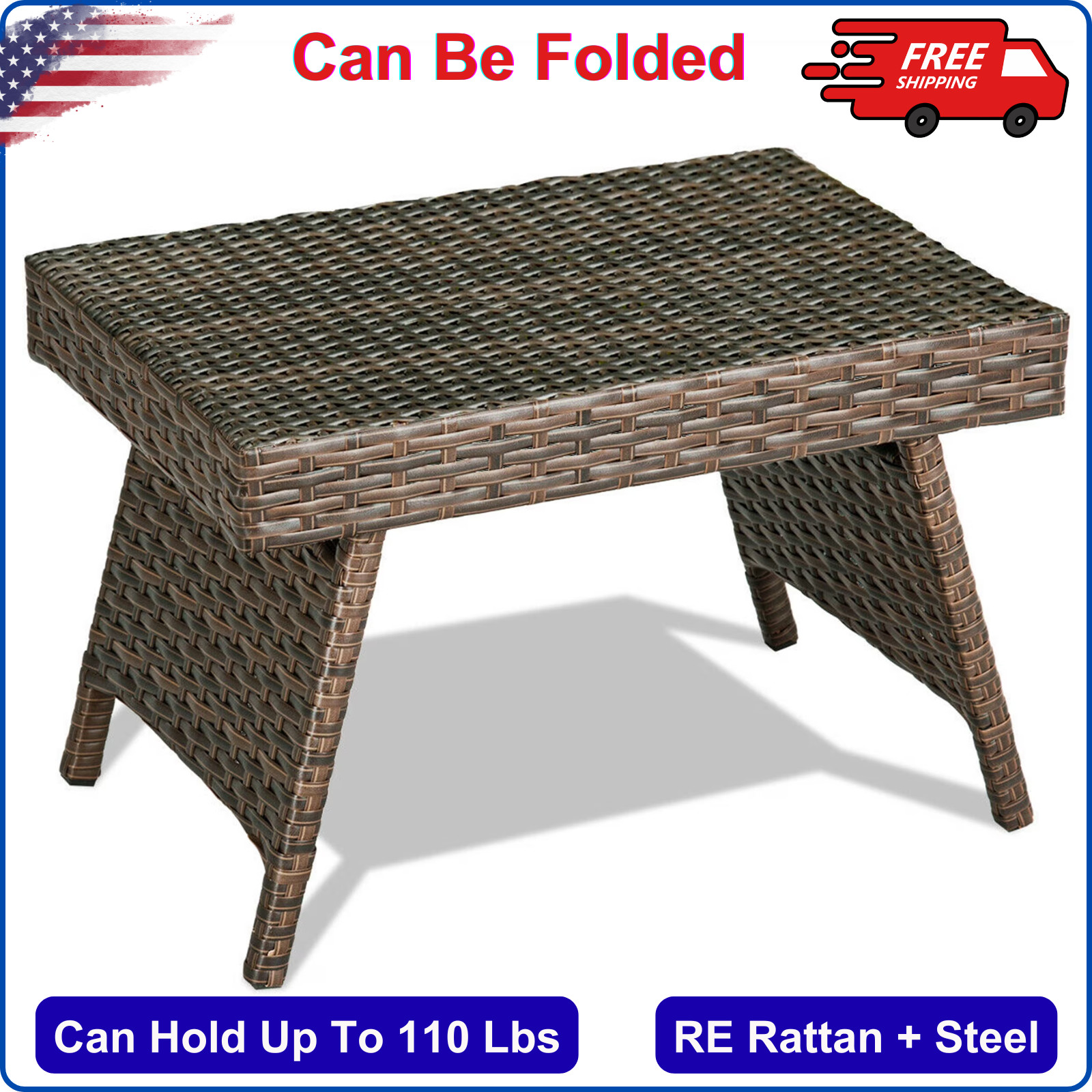 Gymax Folding Rattan Wicker Coffee Side Table Patio Garden Poolside Yard Outdoor