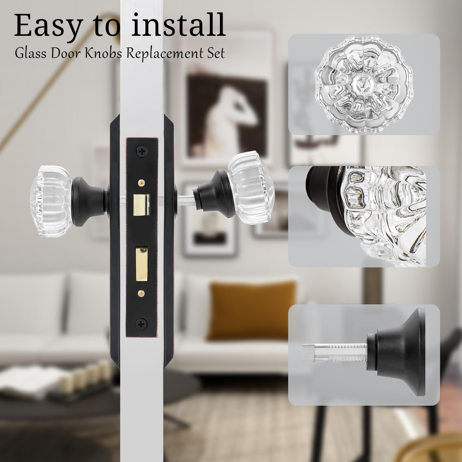 ToPToToo Glass Door Knobs Interior, Old Style Knob 1 Pack, Matte Black