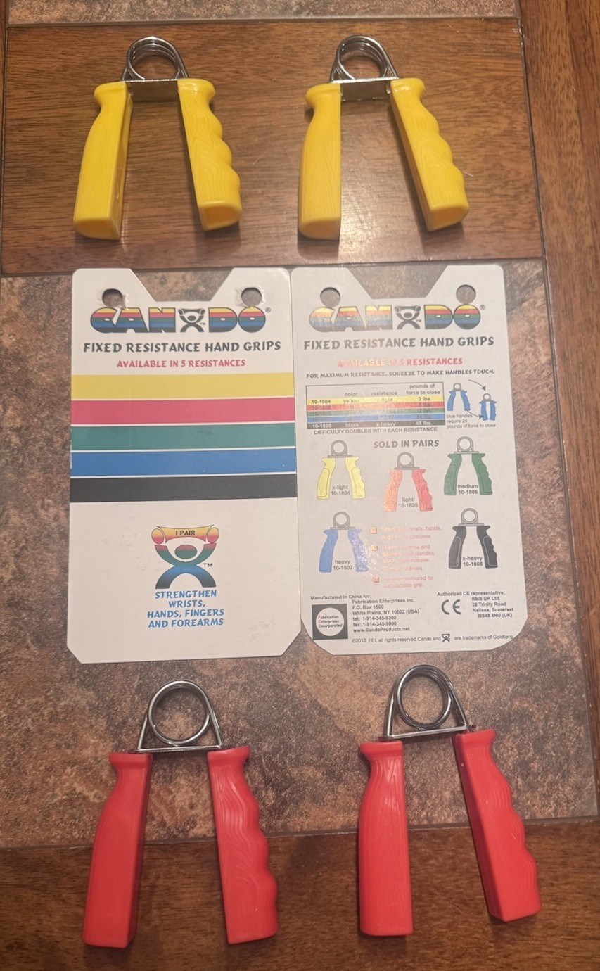 CanDo Fixed Resistance Hand Grips 2 Pair Yellow X-Light 3lbs & Red Light 6lbs