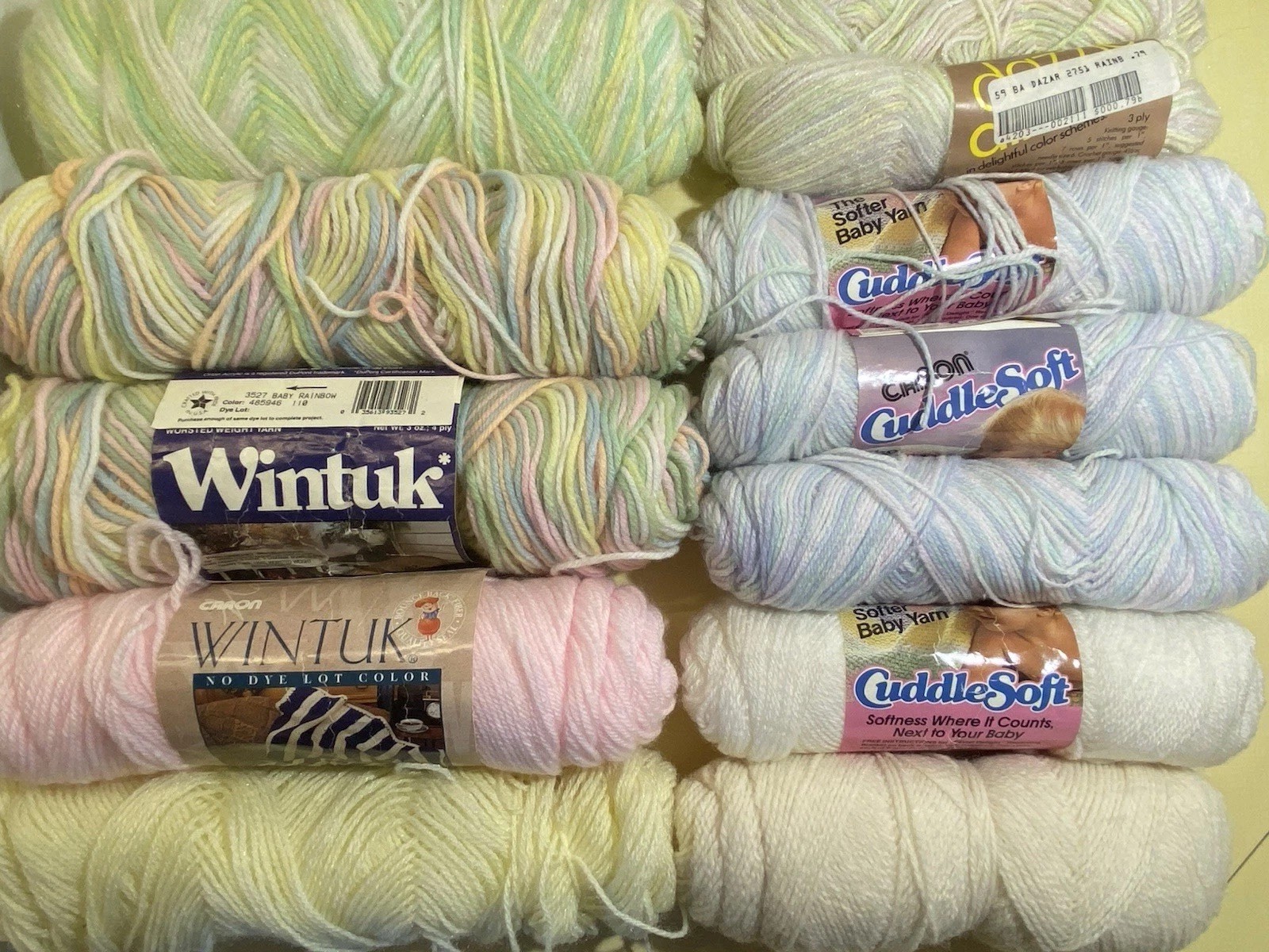 12 Lb Estate Lot Vintage To Modern Baby Acrylic Yarn Skeins & Pattern Booklets