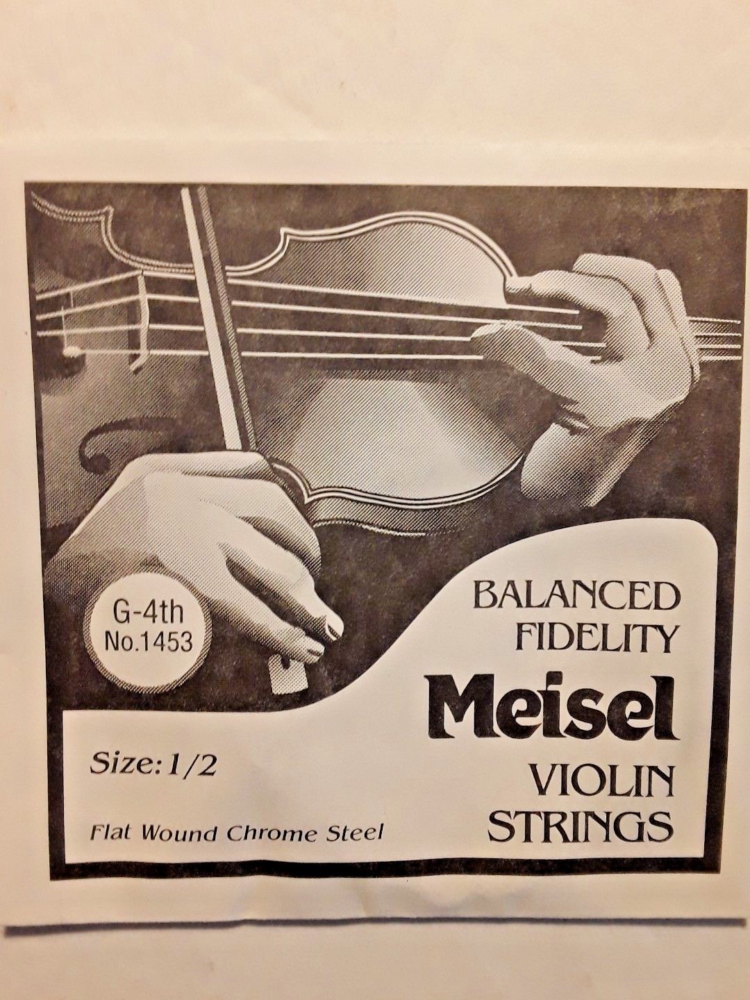 MEISEL 1/2 SIZE VIOLIN STRINGS, FLAT WOUND CHROME STEEL, NEW, OLD STOCK