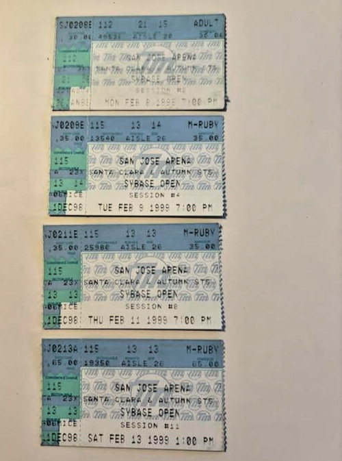 VINTAGE LOT of 29 Sybase/Siebel/SAP Open Tennis Tickets 1999/2000/2001/2002/2005