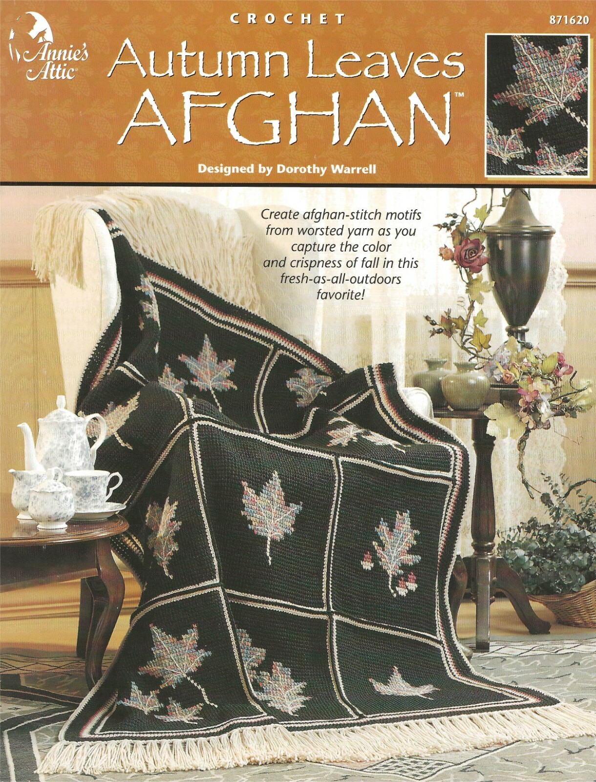 Autumn Leaves Afghan Crochet Acorn Maple Colorful Crisp Warm Wintery Throw Book