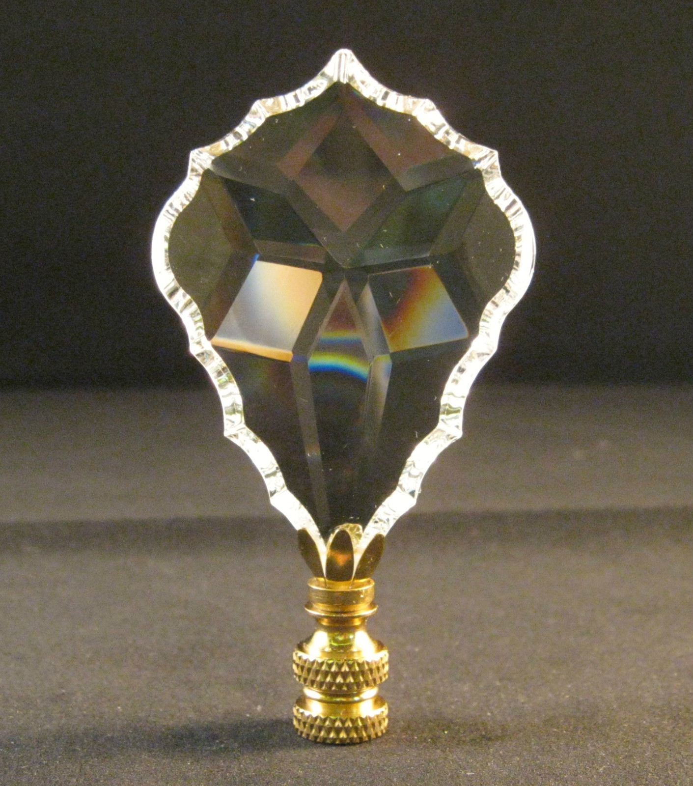 LAMP FINIAL-STUNNING 24% LEAD CRYSTAL LAMP FINIAL**BRASS BASE** (LARGE)