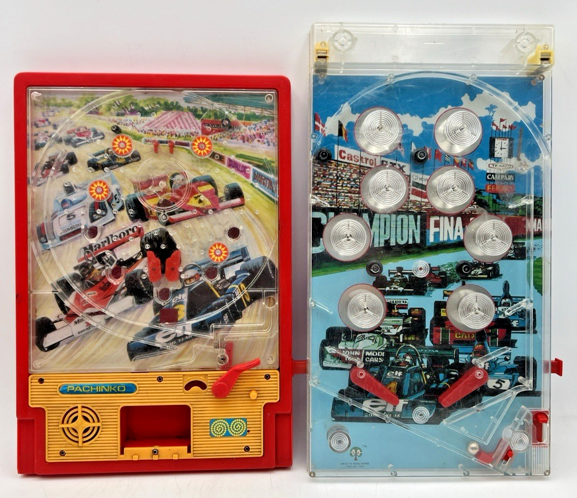 (2) TABLETOP PINBALL PACHINKO MACHINES MARLBORO, CASTROL HONG KONG PARTS REPAIR