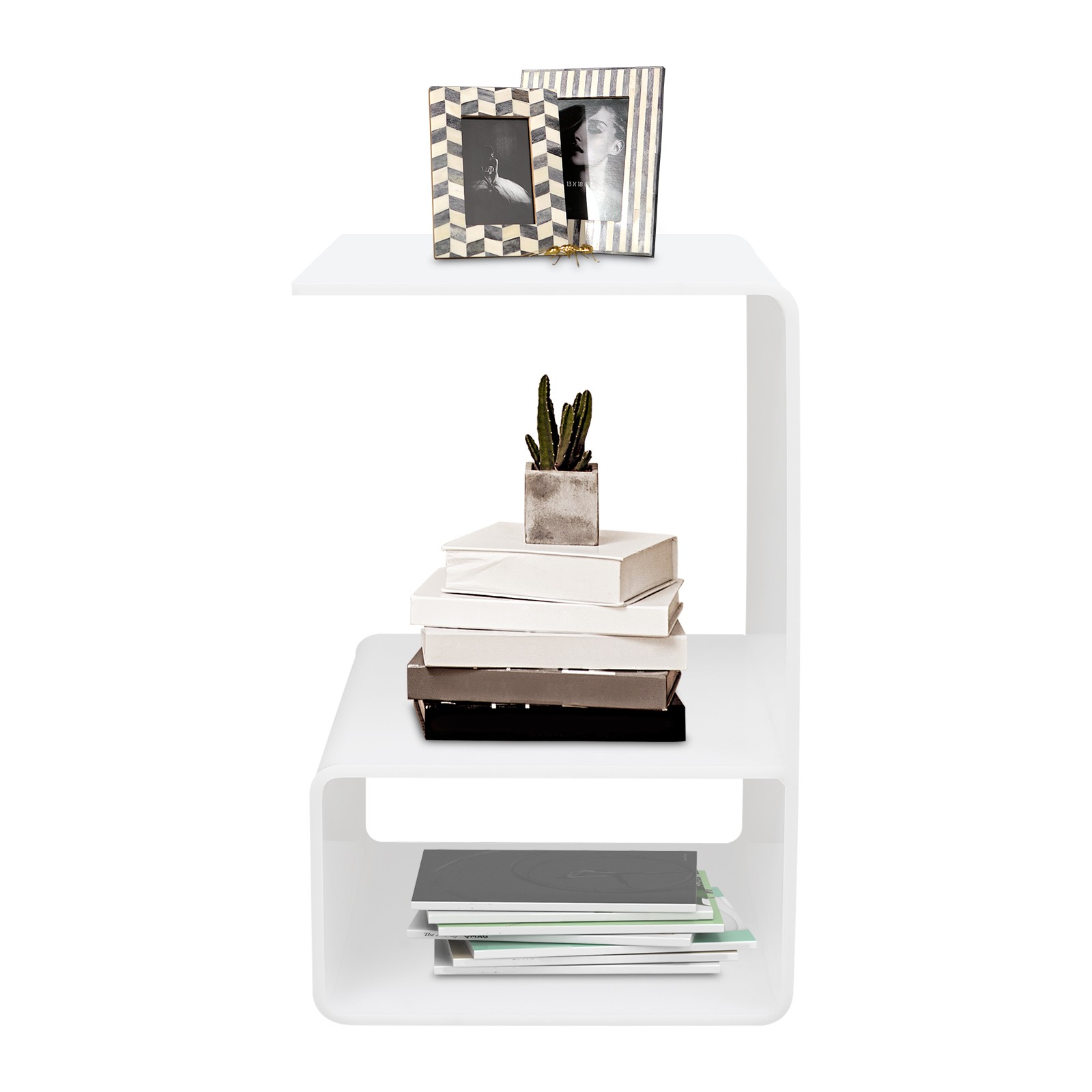 White End Table Acrylic Side Tables Free Standing Bedside Table No Assembly
