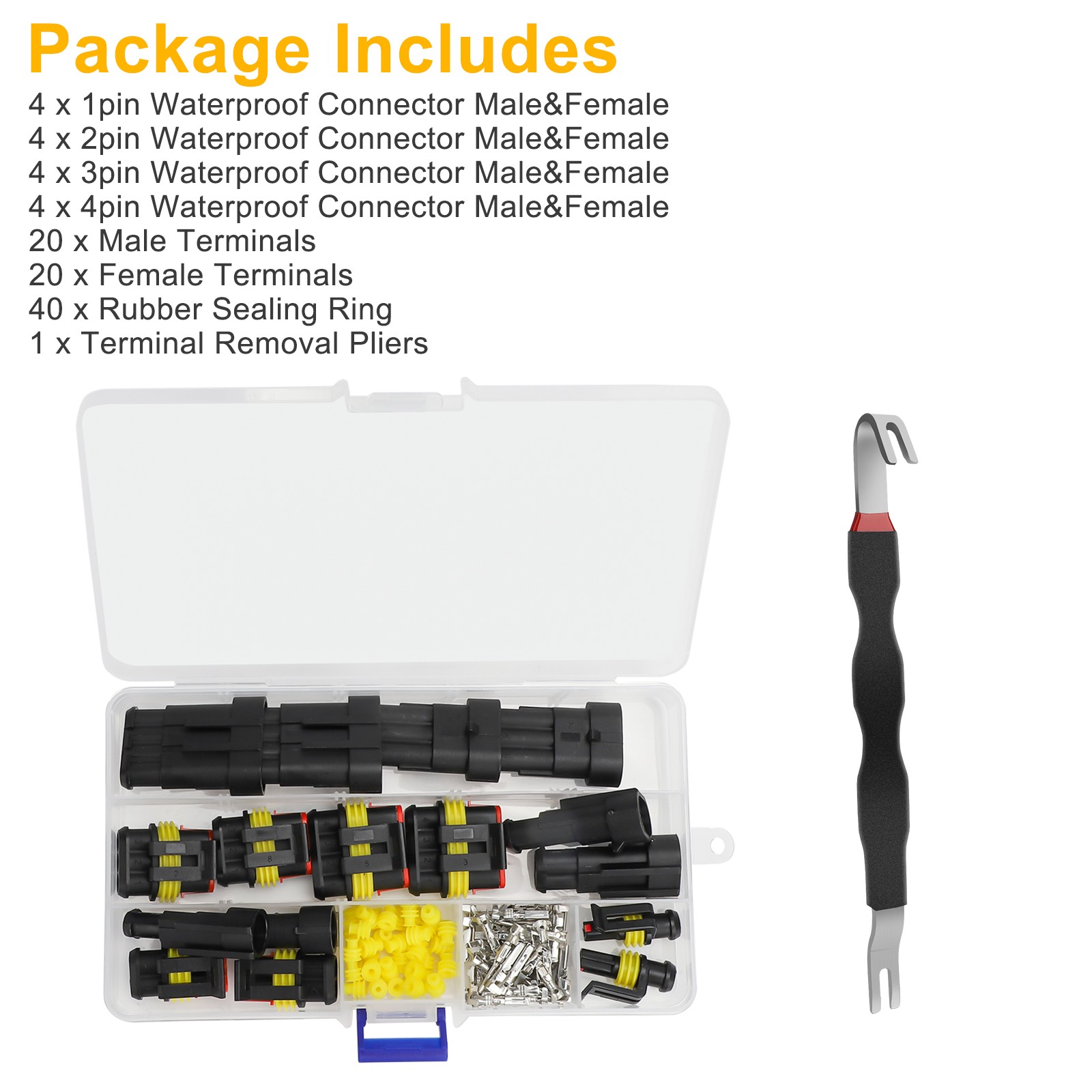 97× 1-4 Pin Waterproof Connector Kit Terminals Automotive Wire Plug for Car/Boat