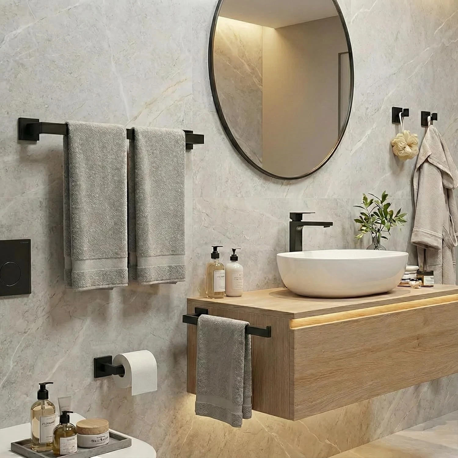 Matte Black 4-Piece Complete Bathroom Accessory Set Towel Bar & Hardware Kit