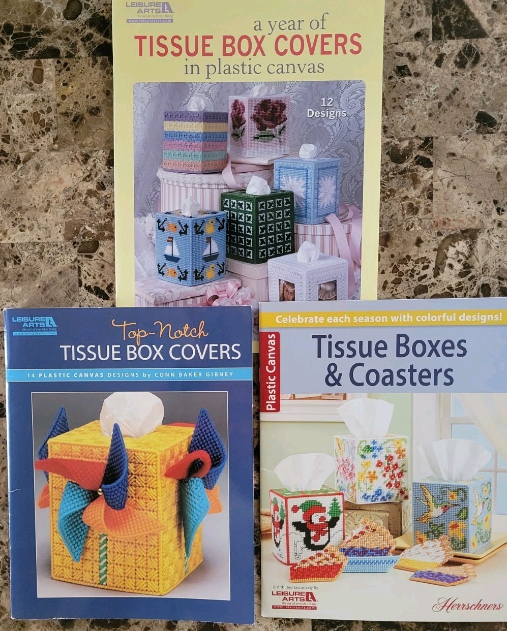 Plastic Canvas Patterns Pattern Book Decor Tissue Boxes & Coasters Etc Lot of 8