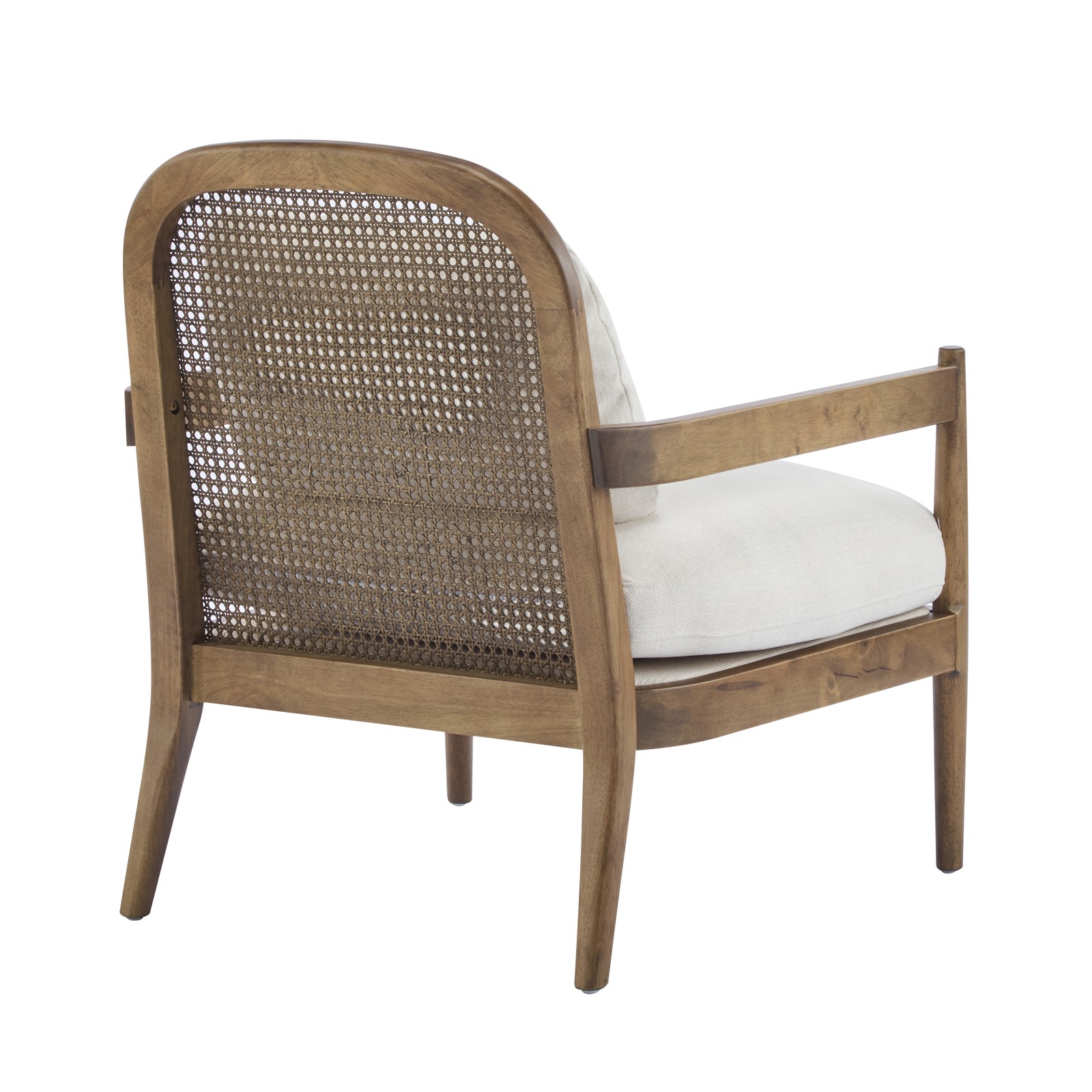 Set of 2 Mid-Century Modern Accent Chairs Rattan Back Solid Wood Beige