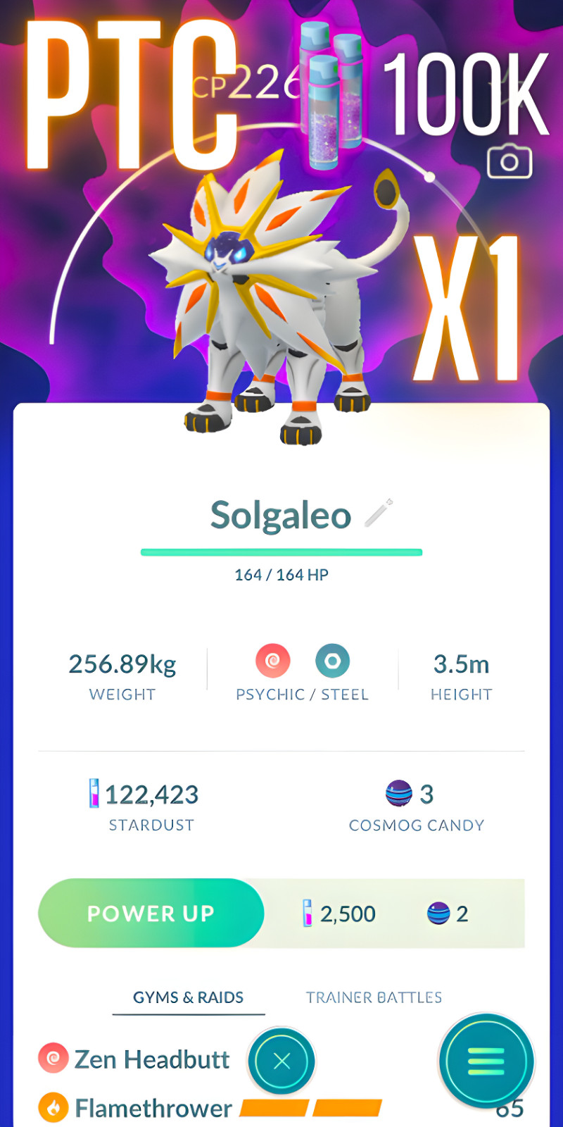 Solgaleo x1, 100K Stardust | mini PTC | Go