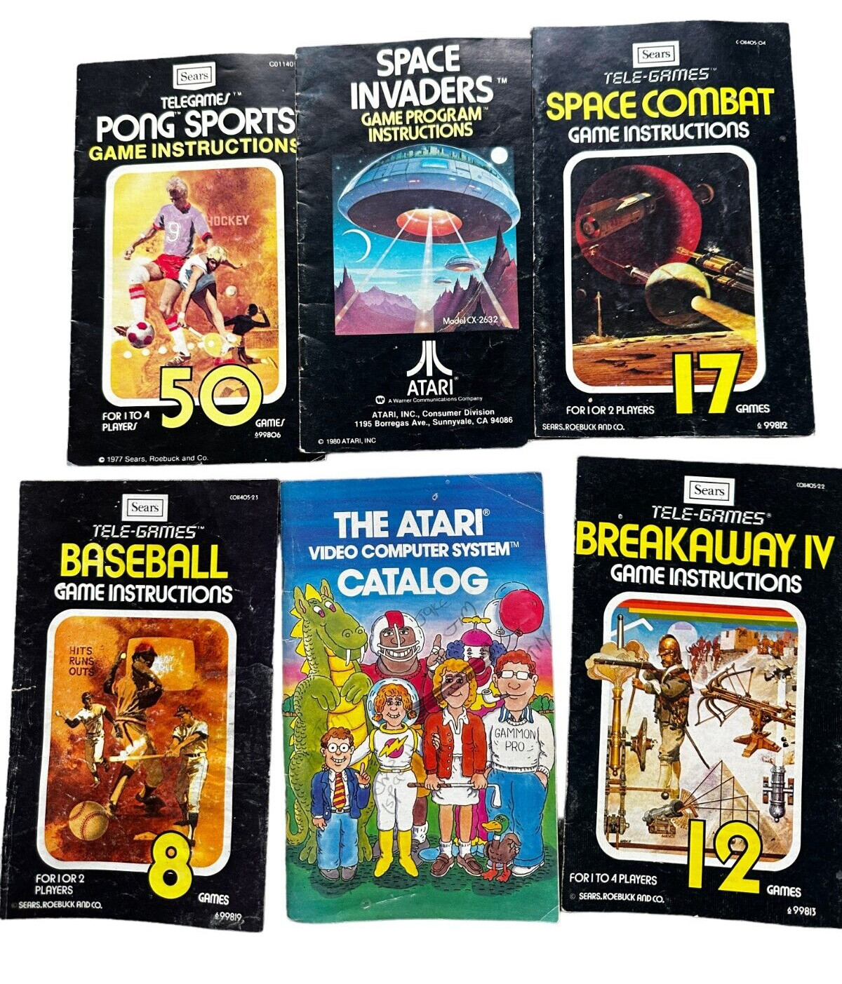 Lot 6 Atari 2600 Sears Tele Games Manuals Space Invaders Pong Baseball Booklet