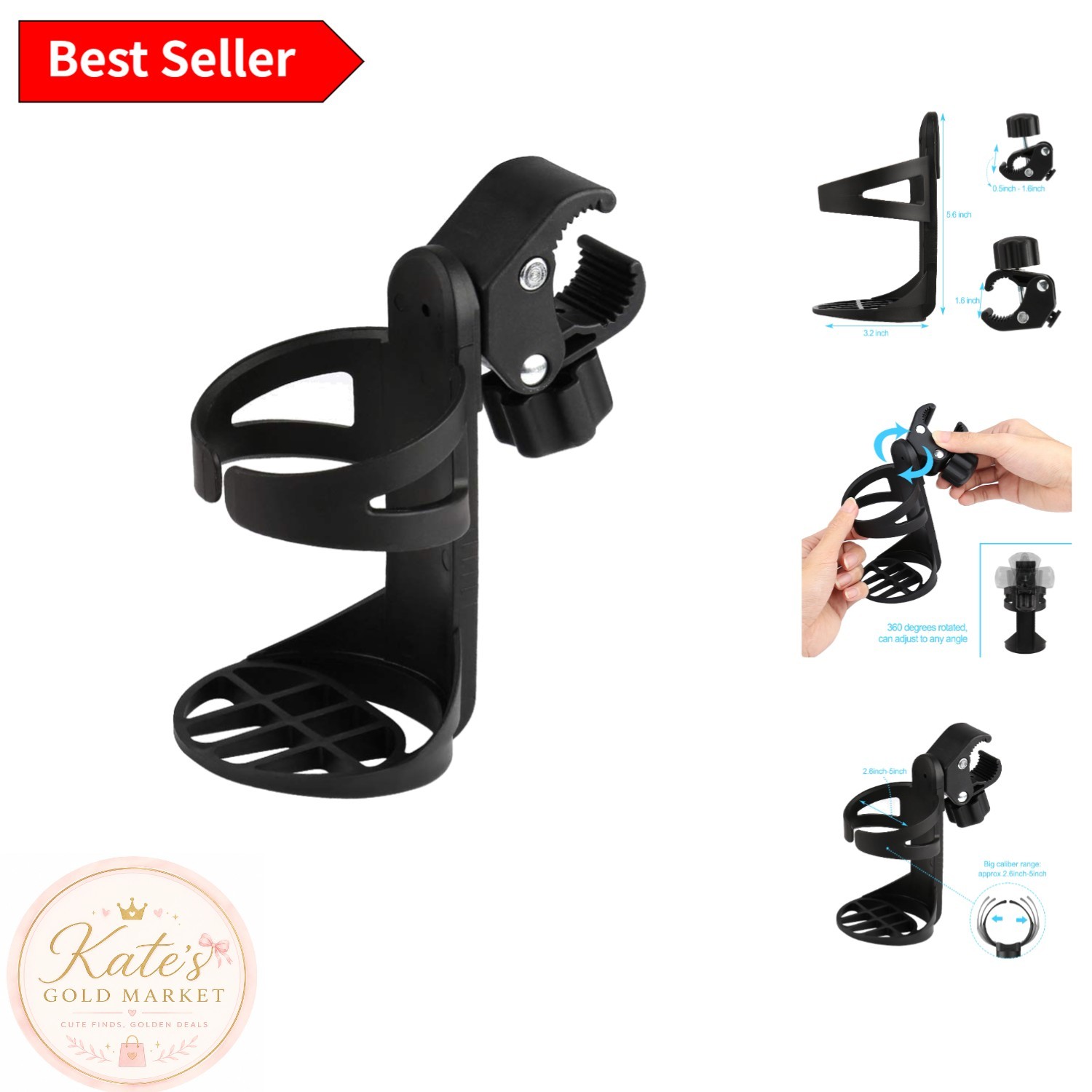 Lightweight ABS Universal Cup Holder for Strollers, Bikes, & Wheelchairs