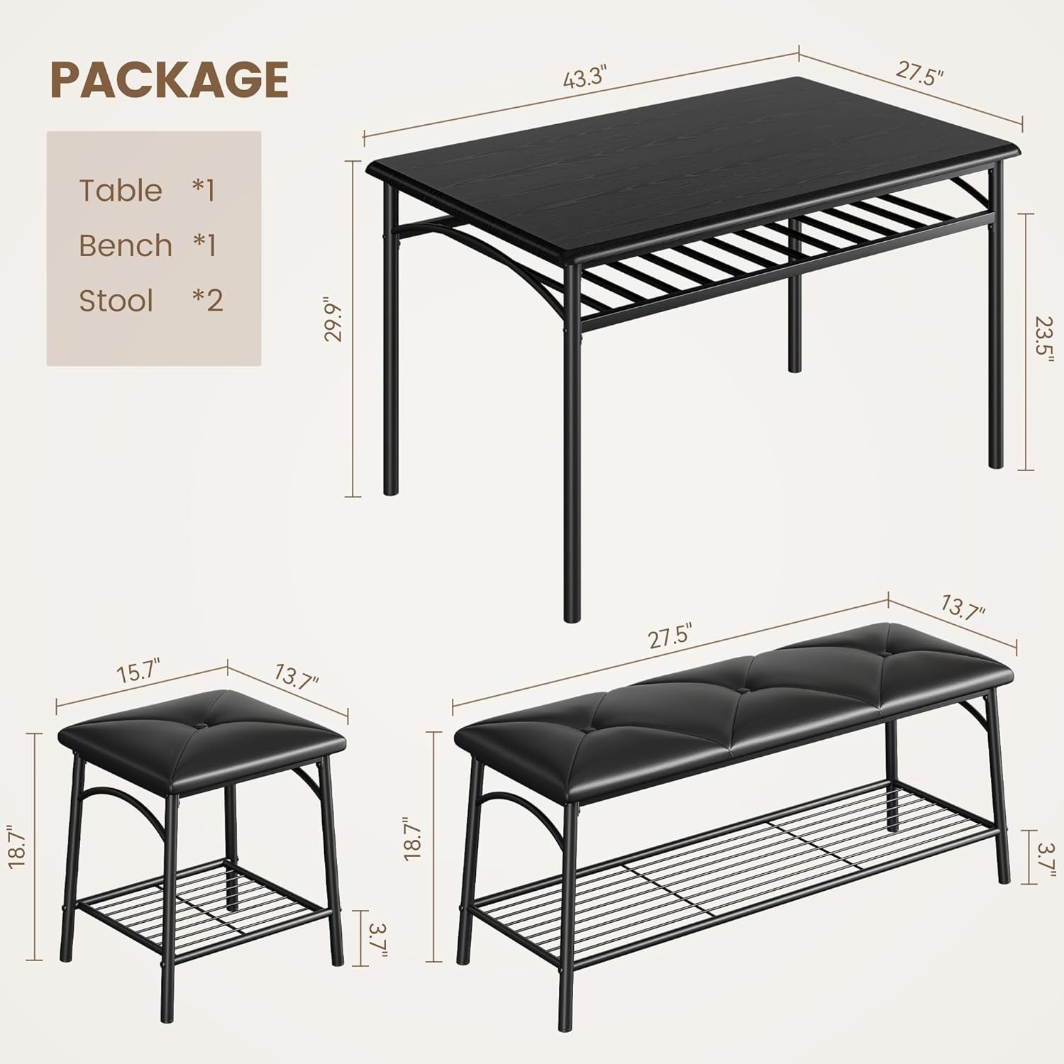 Dining Table Set 4 Kitchen Table W/ Upholstered Bench & 2 Chairs Kitchen Table