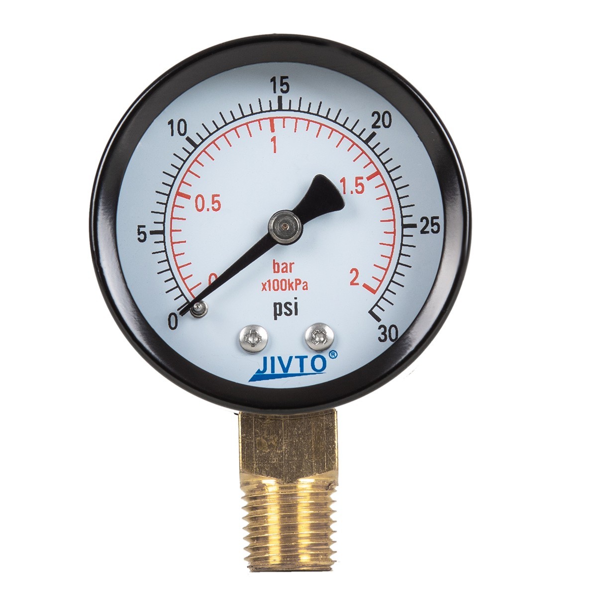 JIVTO dry Pressure Gauge, 2" Dia, 0-30 PSI, 1/4 NPT Lower Mount ( pack of 1)
