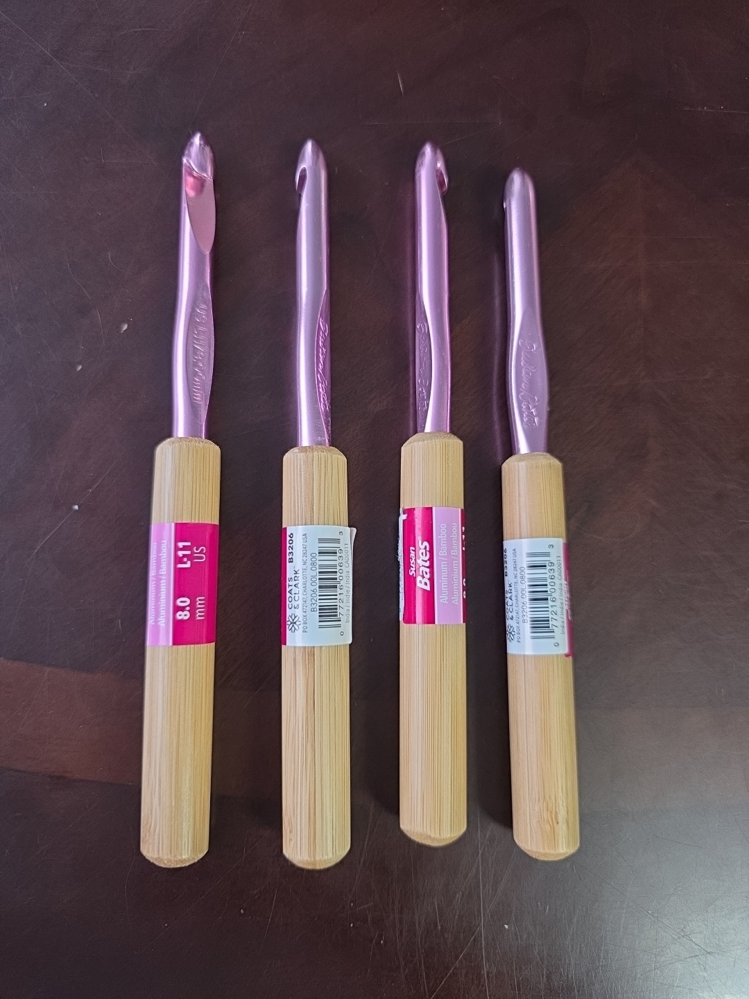 NWT (4) Susan Bates Aluminum Bamboo Crochet Hooks Sizes 8.0 mm  L-11 Free Ship