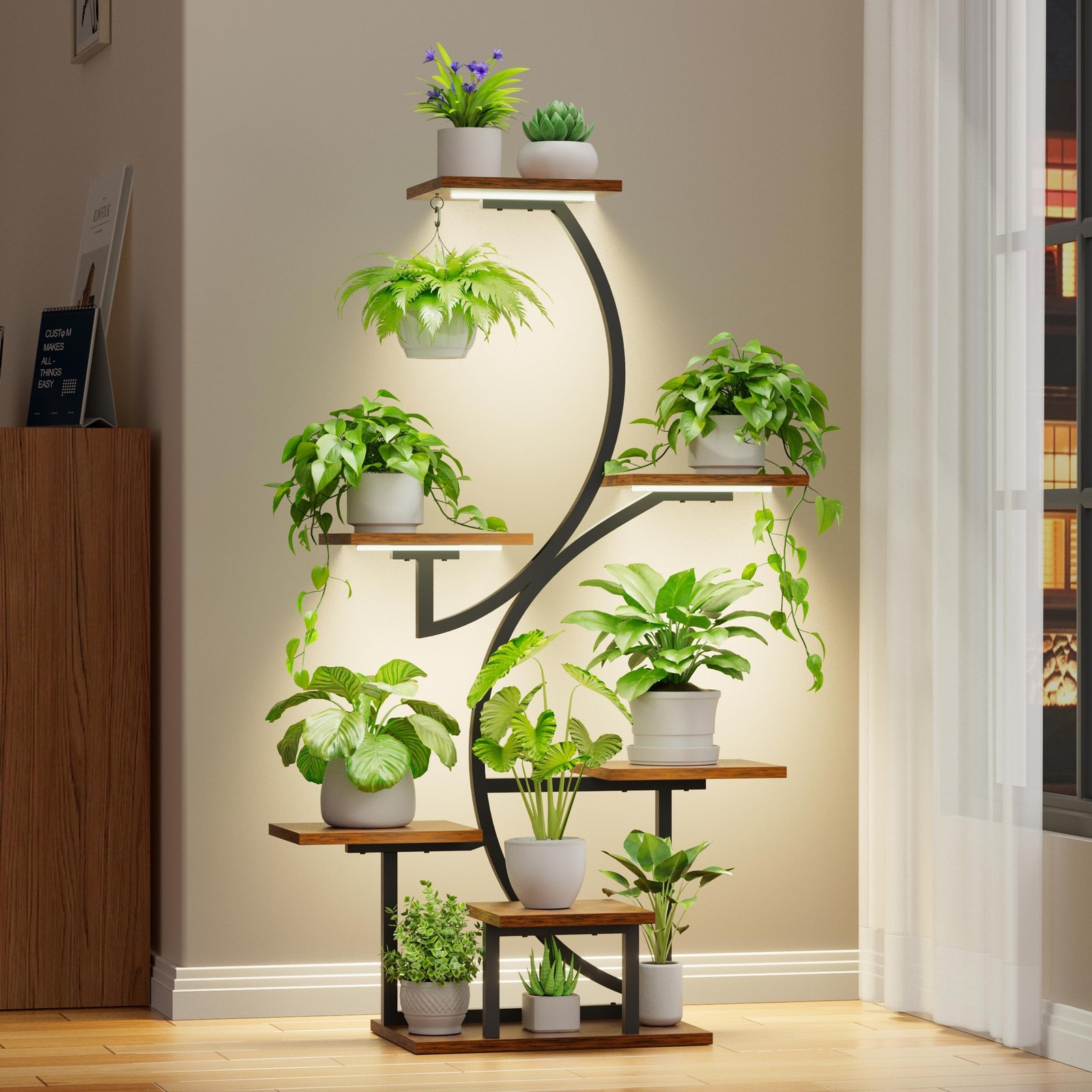 BACEKOLL Plant Stand Grow Lights 7 Tier 44" S-Shaped Plant Shelf Black BK1218-2