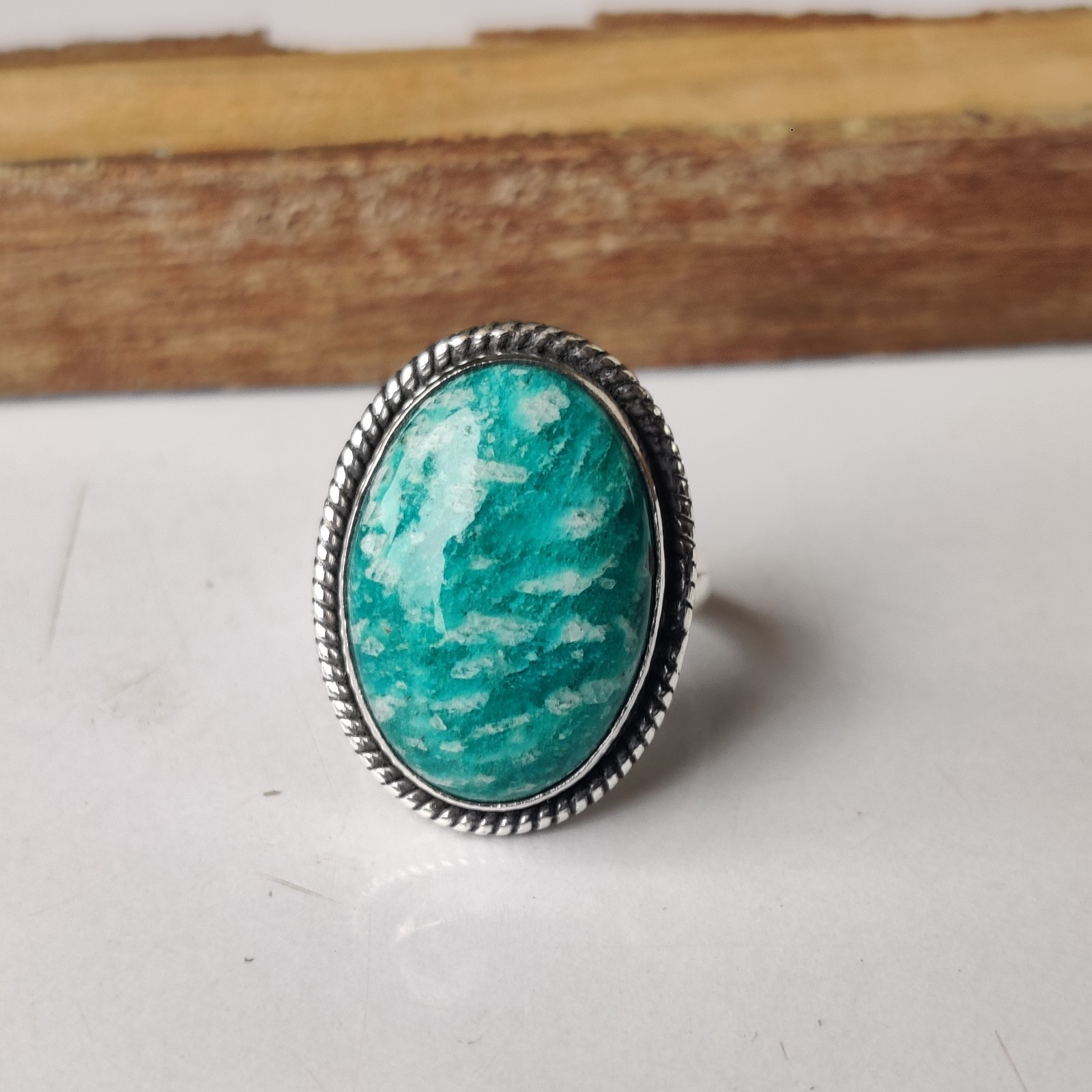 Amazonite Gemstone Ring Solid 925 Sterling Silver Statement Ring Size 7 BT1286