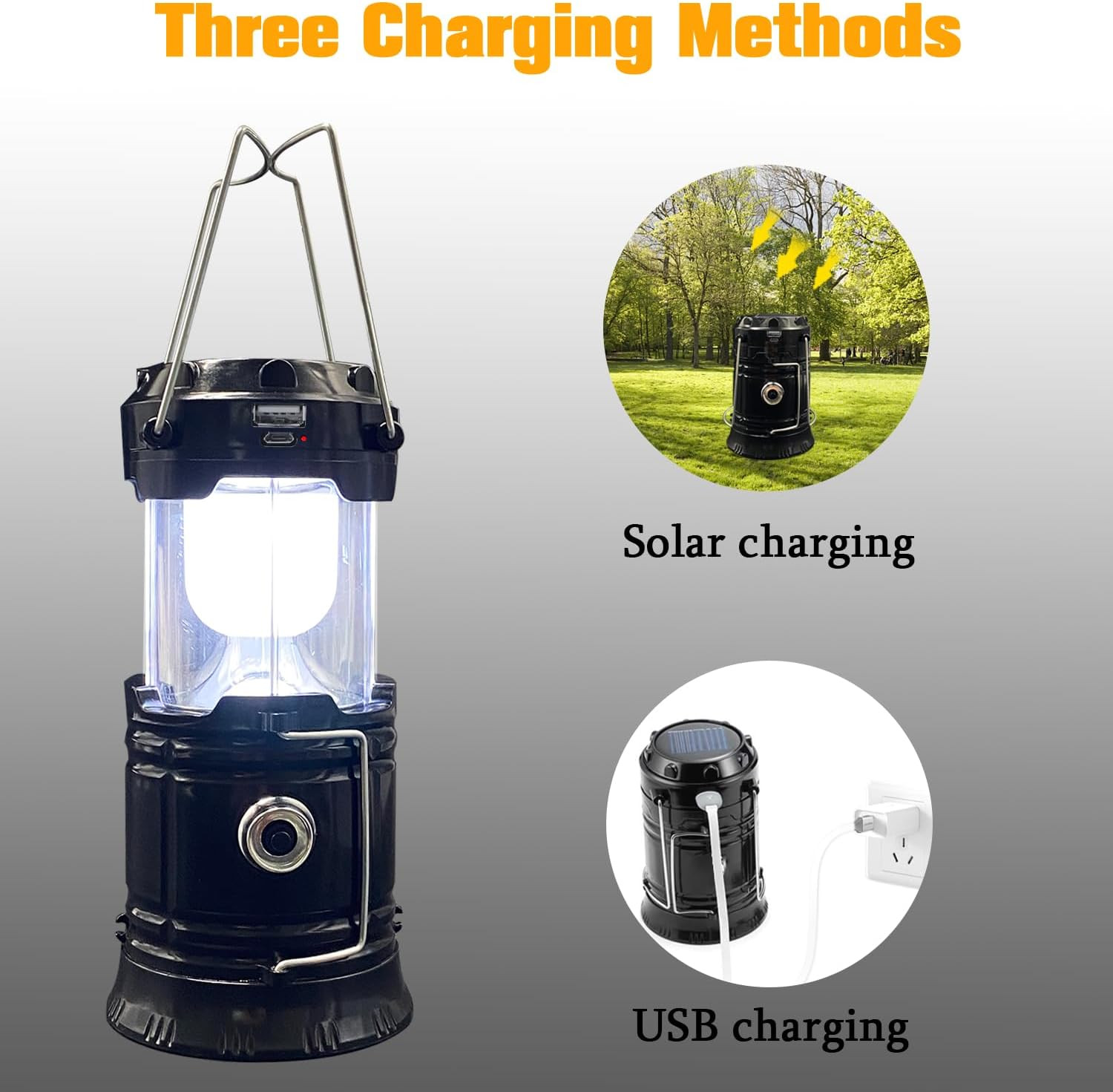 2-Pack Collapsible Camping Lantern Solar USB Rechargeable Portable Lightweight