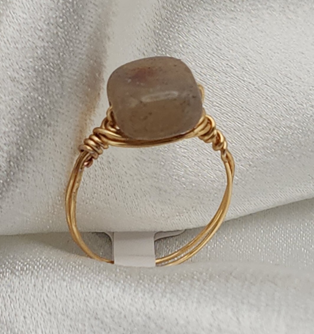 Copper Wire Wrapped  Stone Ring Size 6.5  Rustic Handcrafted Minimal Jewelry