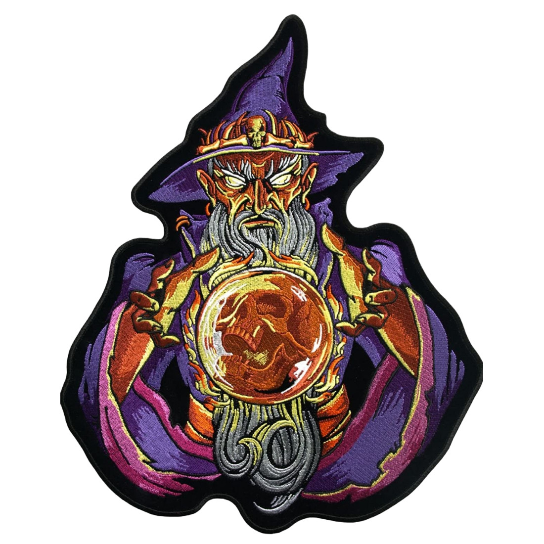 Wizard Skull Embroidered Patch - 5" X 4" Iron on Sew on